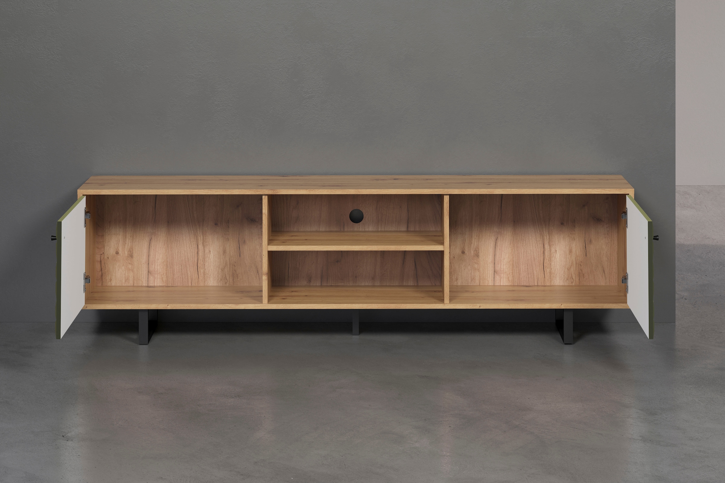 Places of Style TV-Board »Ferretti«, TV-Tisch mit besonderer Fräsung - Füße und Griffe aus Metall