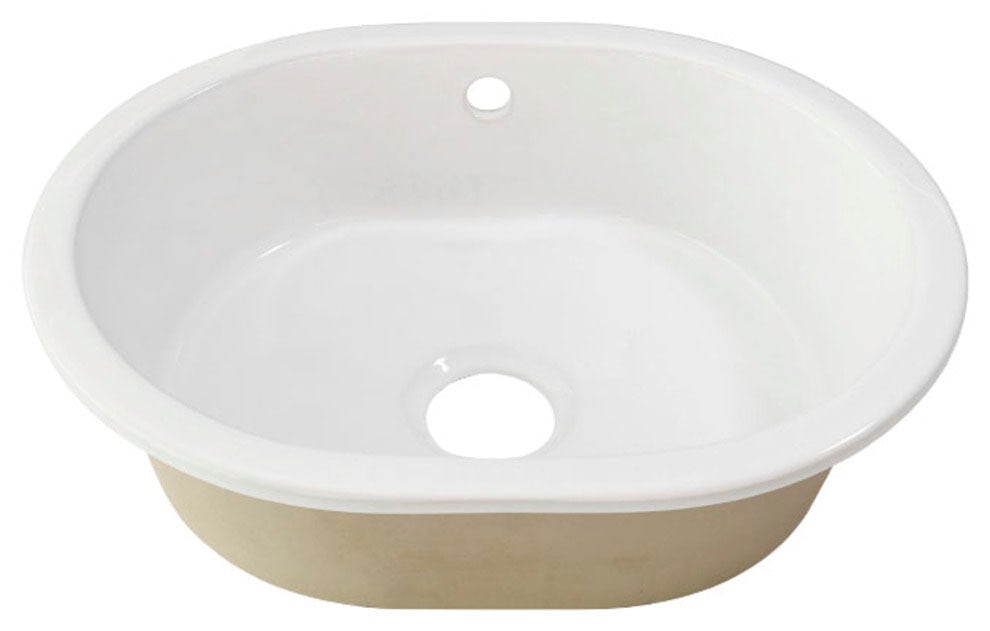 welltime Küchenspüle »Föhr«, Ovale Küchenspüle, Einbauspüle in Weiß, Spülbecken aus Keramik