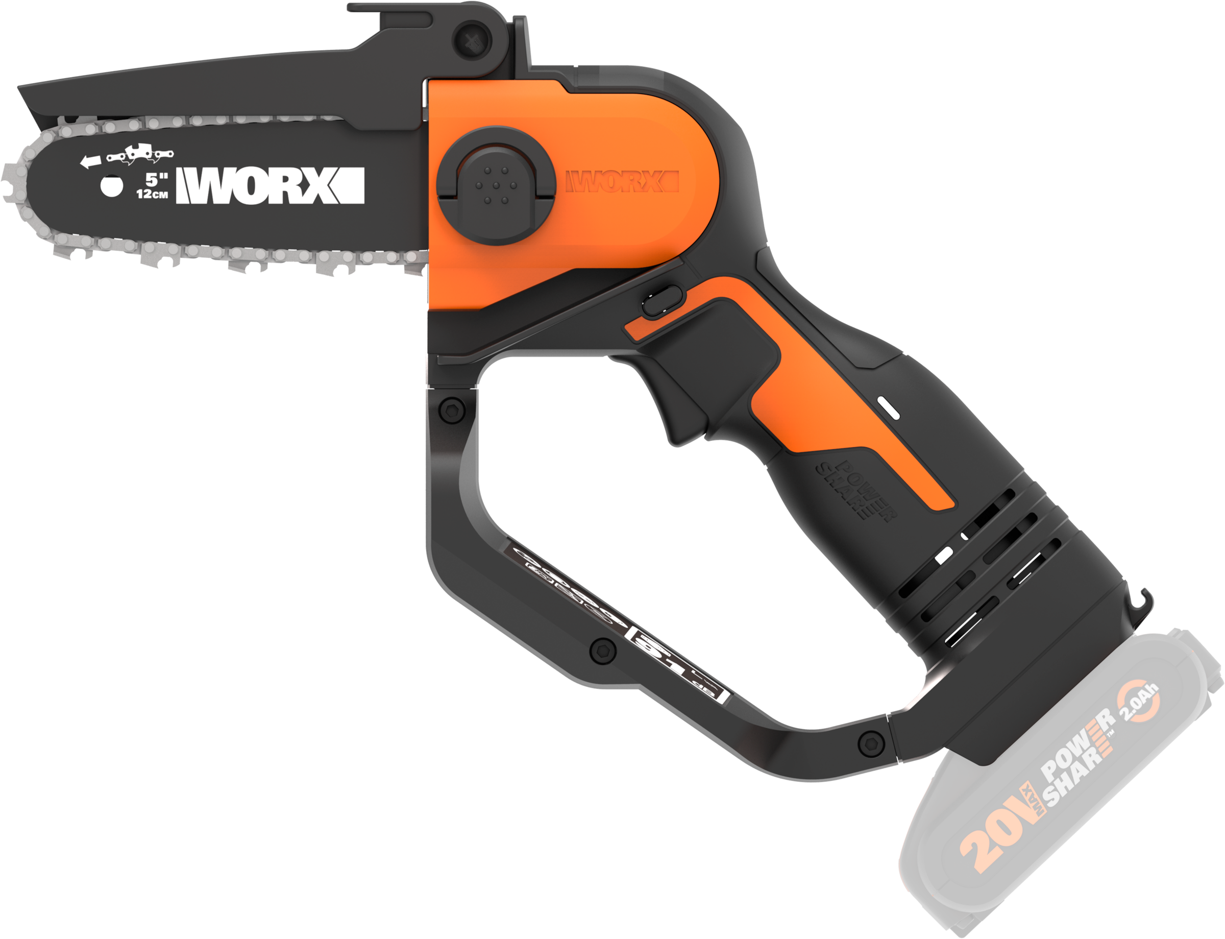 Worx Akku-Kettensäge "WG324E.9", Einhand Astsäge, 6,7m/s Kettengeschwindigkeit, ohne Akku und Ladegerät