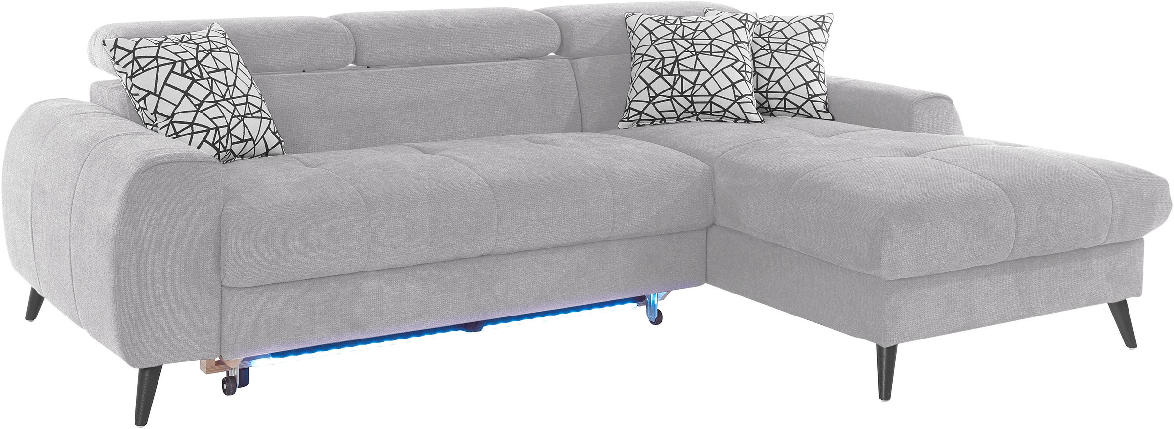 COTTA Ecksofa »Mia L-Form mit 3 Zierkissen«, wahlweise mit Bettfunktion, Bettkasten, Beleuchtung & Wireless-Charger