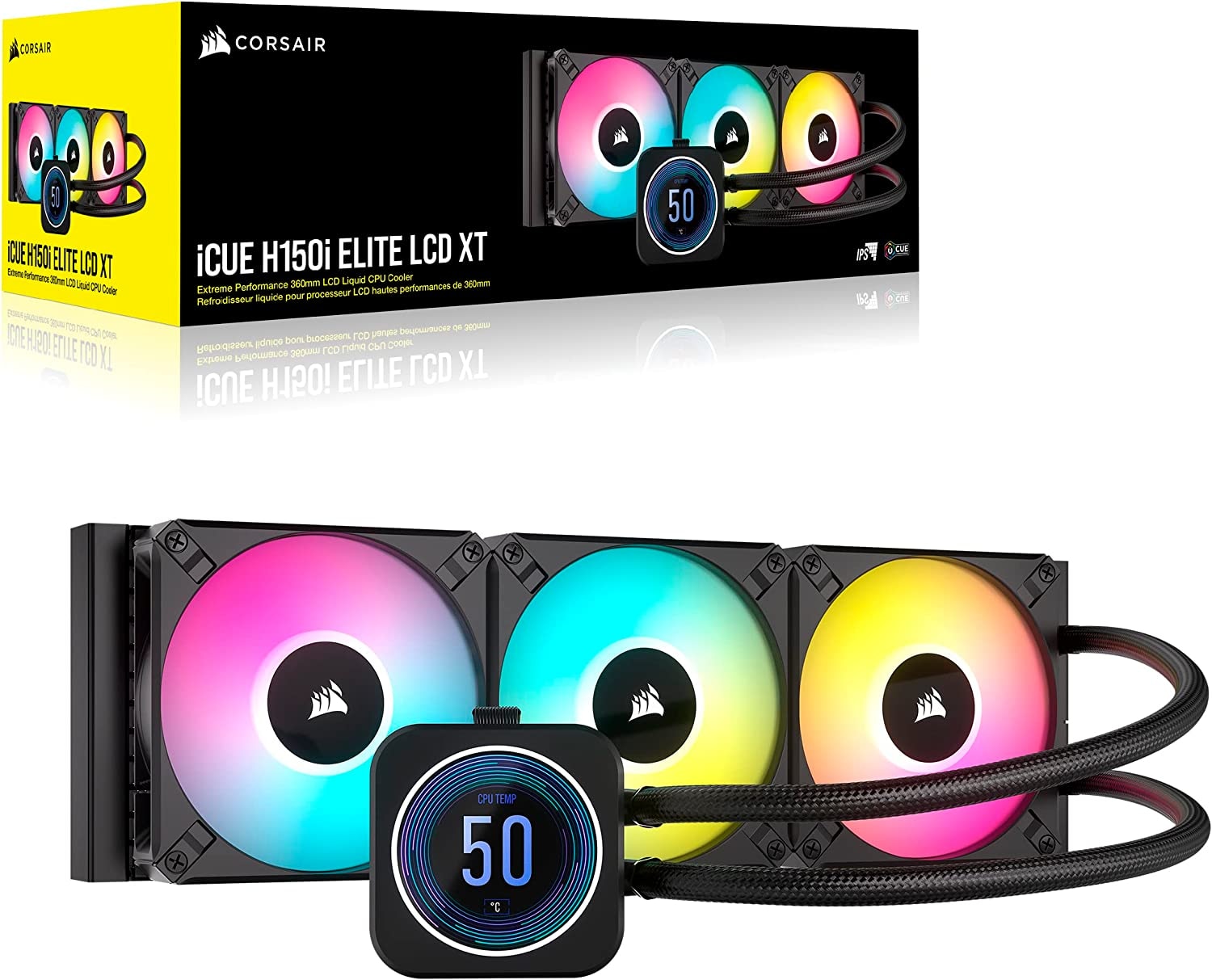 Corsair CPU Kühler »iCUE H150i ELITE LCD XT Liquid CPU Cooler«, (1 St.), RGB Beleuchtung, iCUE