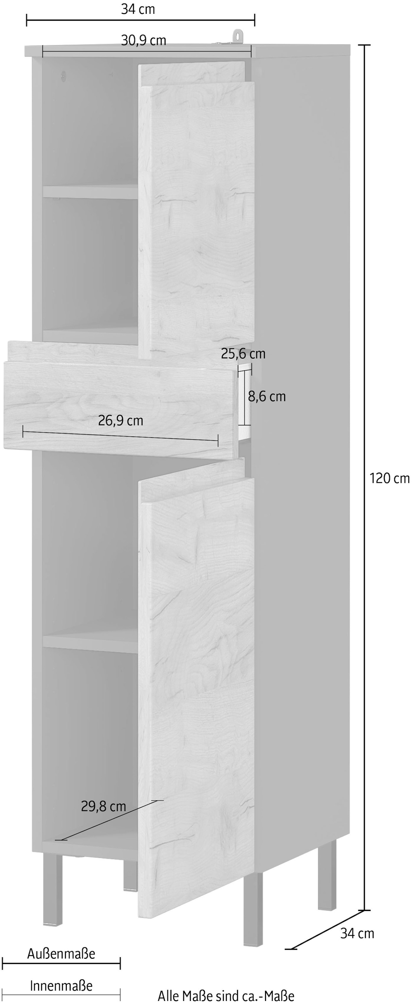 GERMANIA Midischrank »Scantic«, Breite 34 cm, Badezimmerschrank, 2 Türen, 1  Schubkasten, Türdämpfer bestellen | BAUR