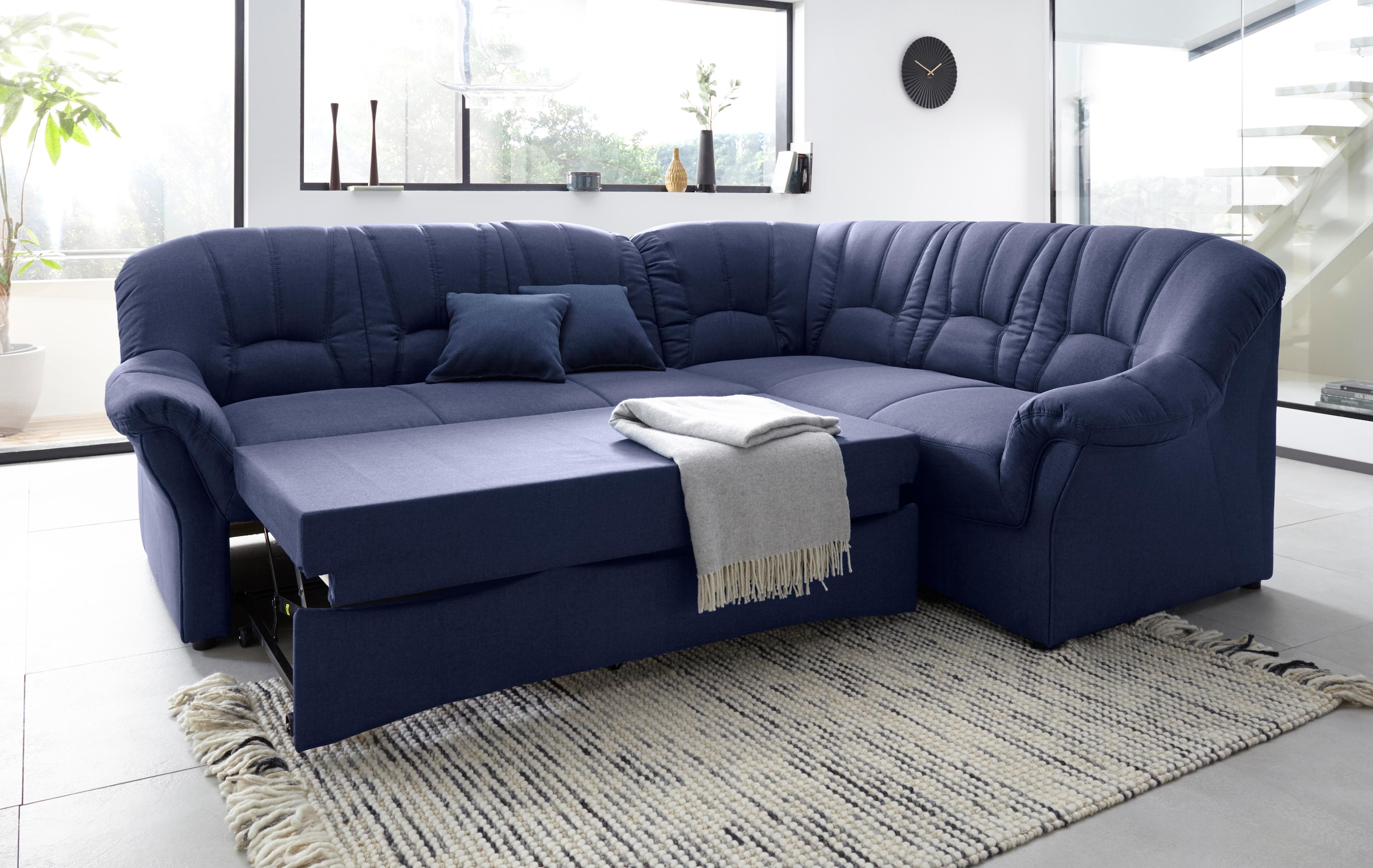 DOMO collection Ecksofa »Bahia, zeitlos und elegant, bequeme Armlehnen, L-Form«, wahlweise mit Bettfunktion