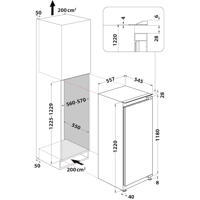 BAUKNECHT Einbaukühlschrank »KSI 12GF2«, KSI 12GF2, 122 cm hoch, 54 cm breit  | BAUR