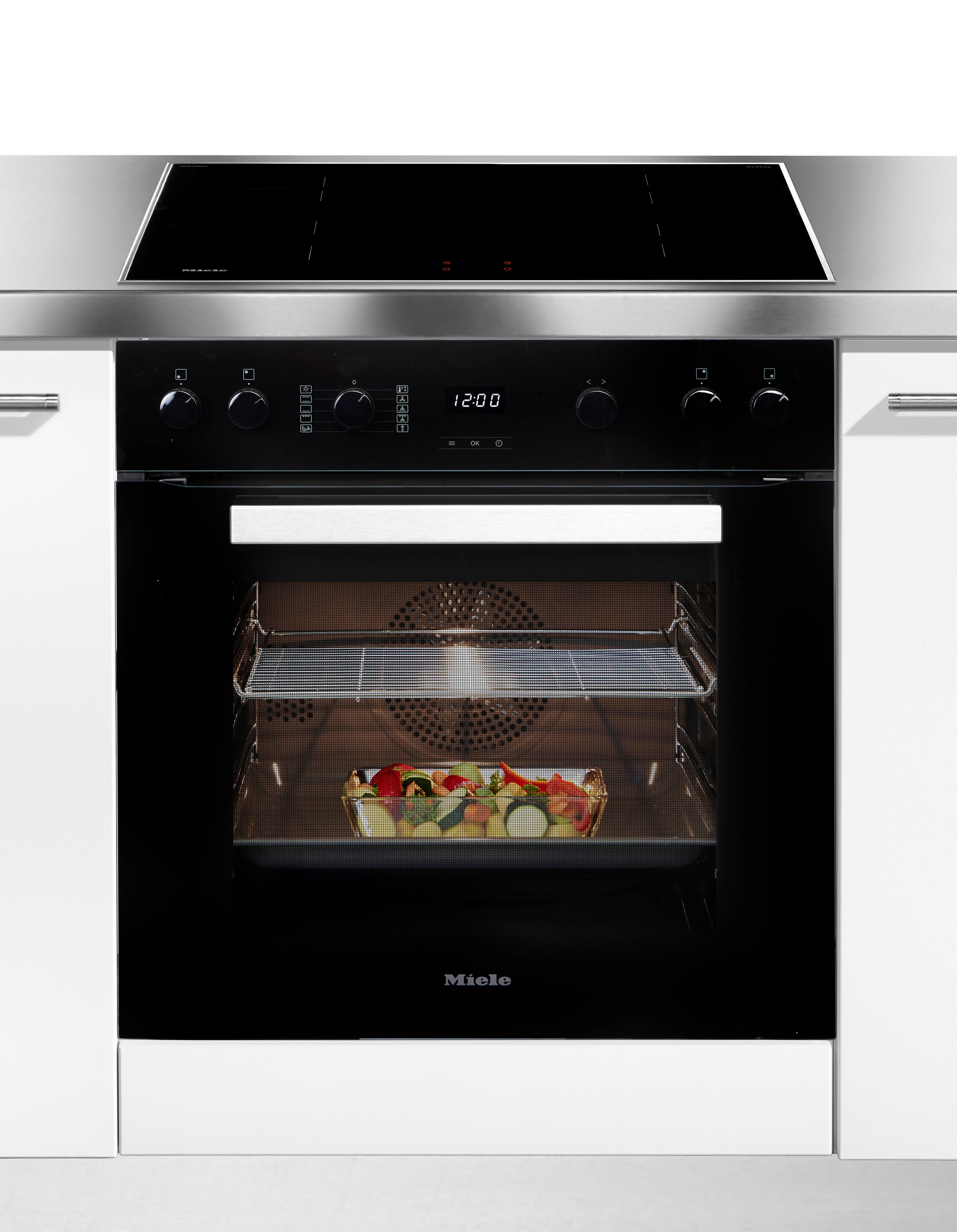 Miele Induktions Herd-Set »H2459I D OBSW + KM 7061 FR«, mit Teleskopauszug nachrüstbar, PerfectClean Ausstattung, EasyControl Bedienung