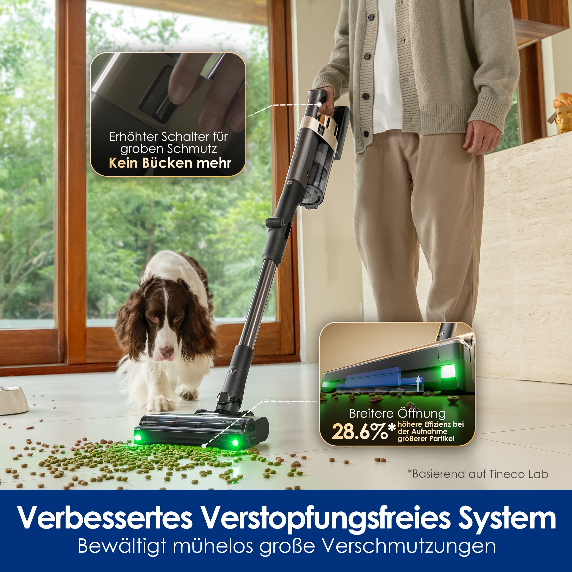 Tineco Akku-Stielstaubsauger »Tineco PURE ONE A90S, Anti-Allergiker Filtersystem, Saugrohr knickbar« ZeroTangle Anti-Haar-Verwicklungsbürste, 3DSense Master-Bürste