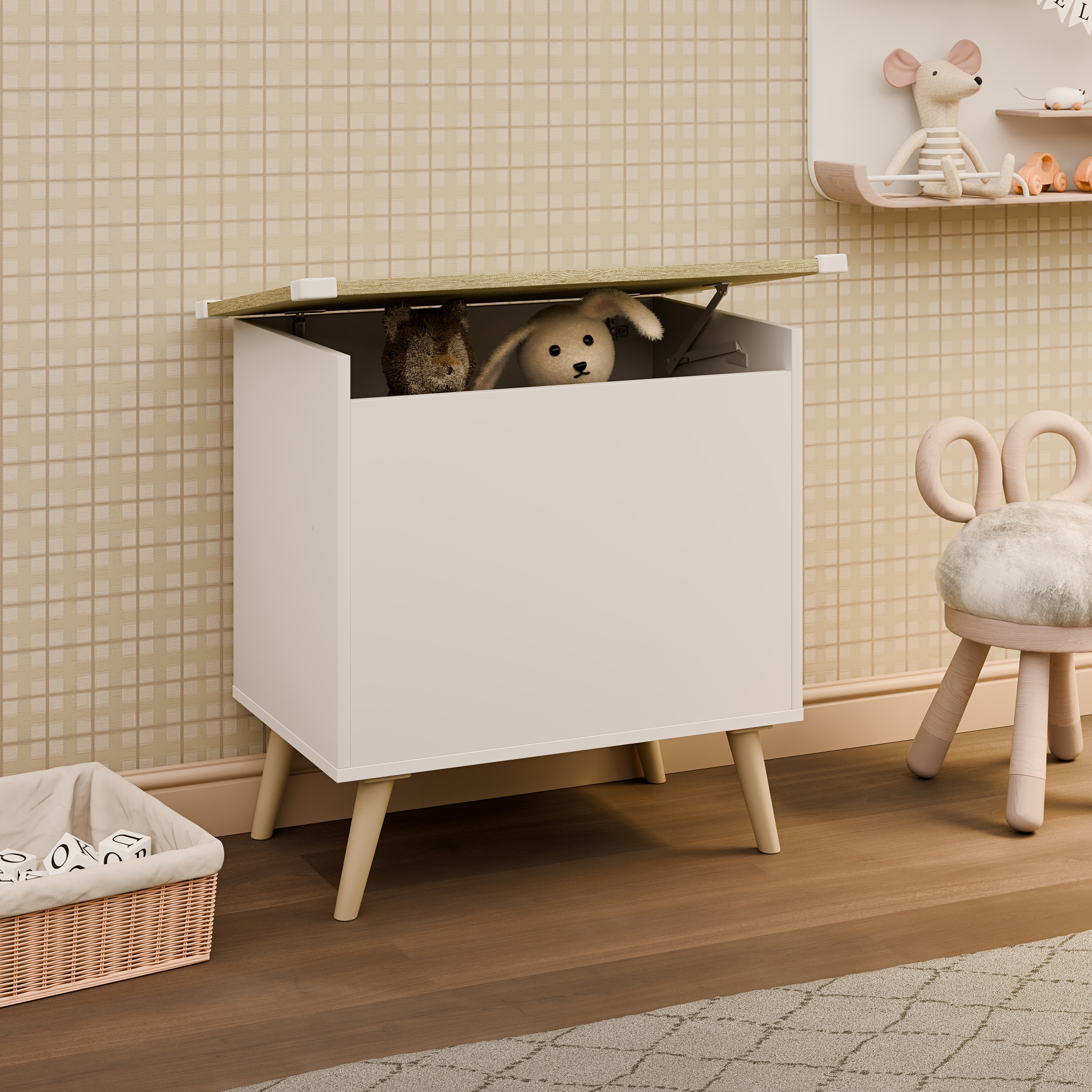 Sitztruhe VCM "Holz Sitztruhe Sitzbank Truhe Kiste Bosula L", braun (weiß, honig, eiche), Obermaterial: 100% Holz Wood., Sitzbänke 2
