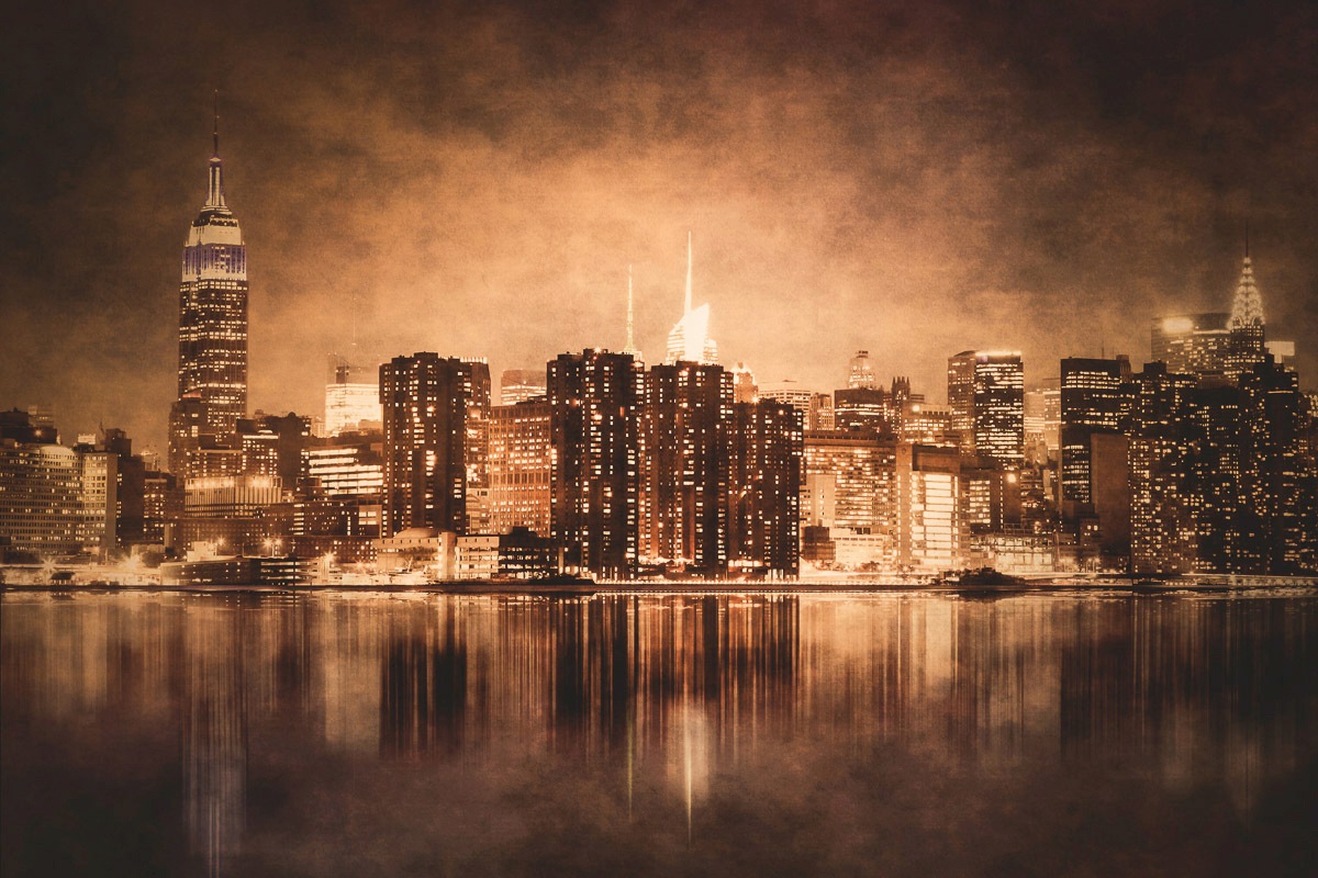 Papermoon Fototapete »NEW YORK-CITY SKYLINE BROOKLYN BRIDGE VINTAGE WANDDEKO«
