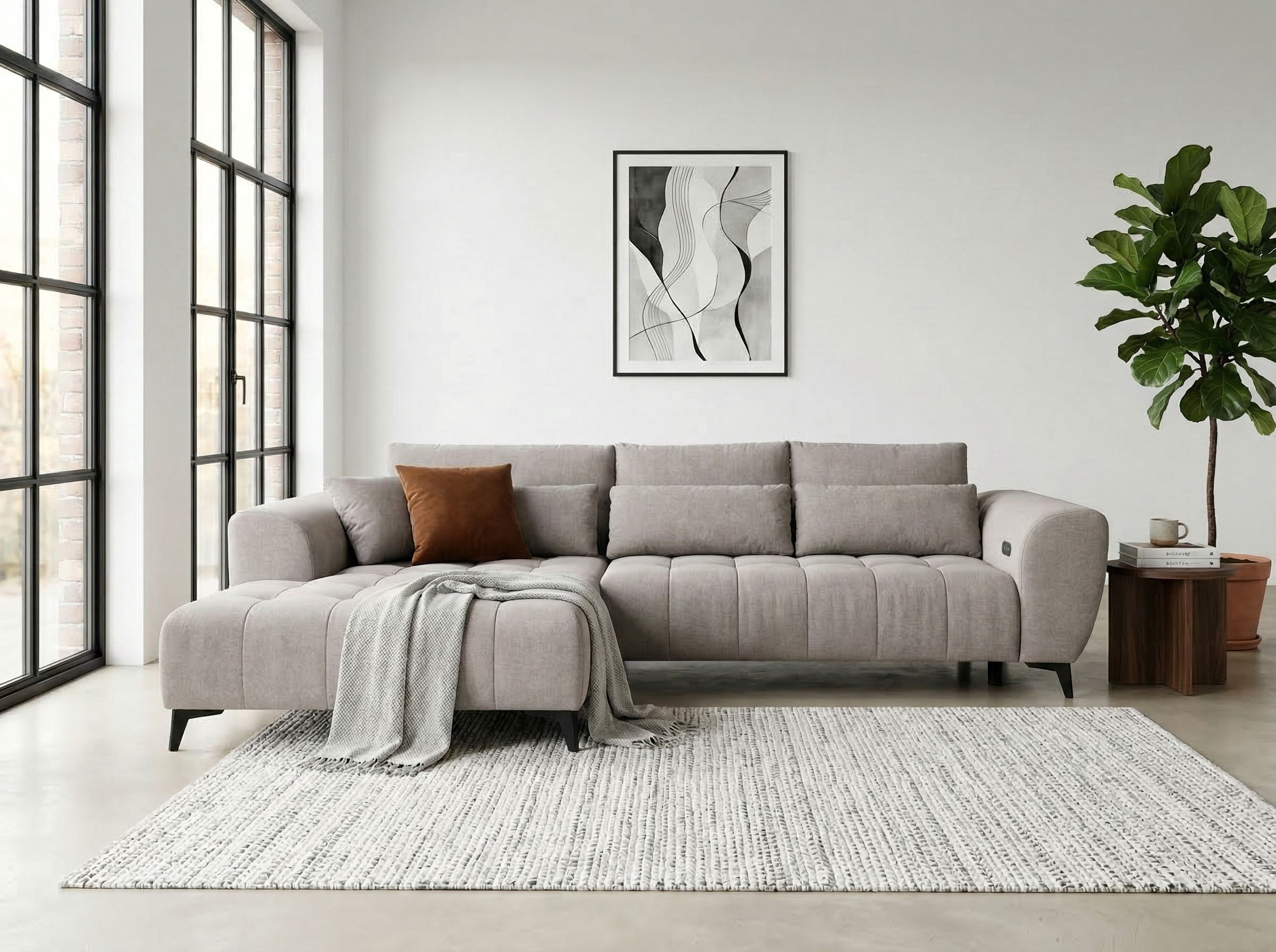 WERK2 Ecksofa "Garay 287 x 220 cm modern und bequem" Luxus-Microfaser, L-Form, XXL, elektrische Sitztiefenverstellung