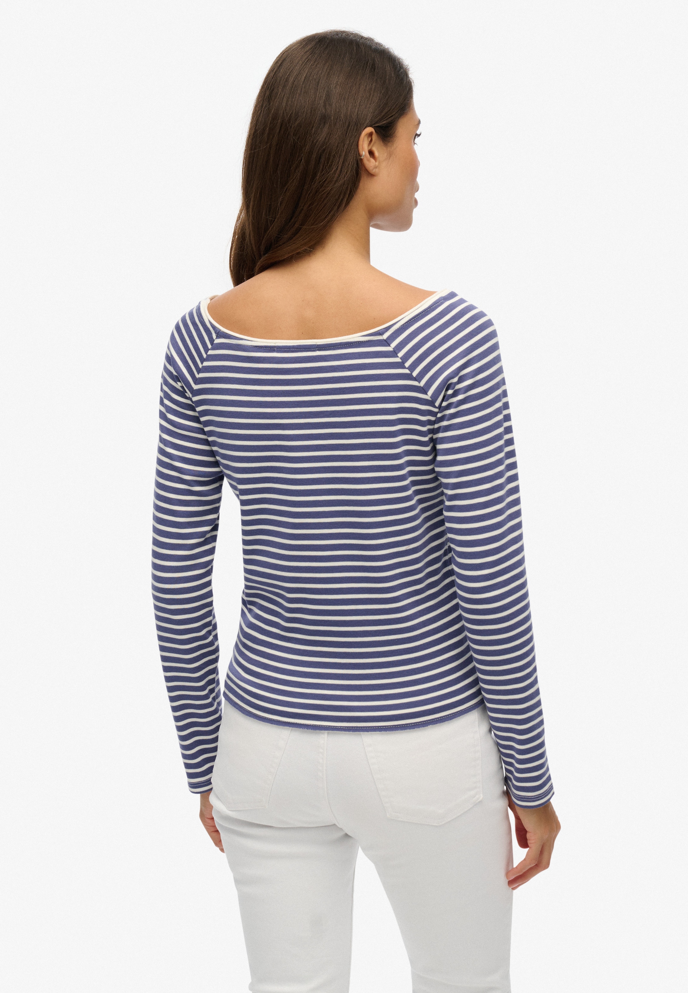Superdry Langarmshirt »BARDOT OFF SHOULDER TOP« mit U-Boot Ausschnitt und Wellenkante am Bund, gesticktes Logo am Saum