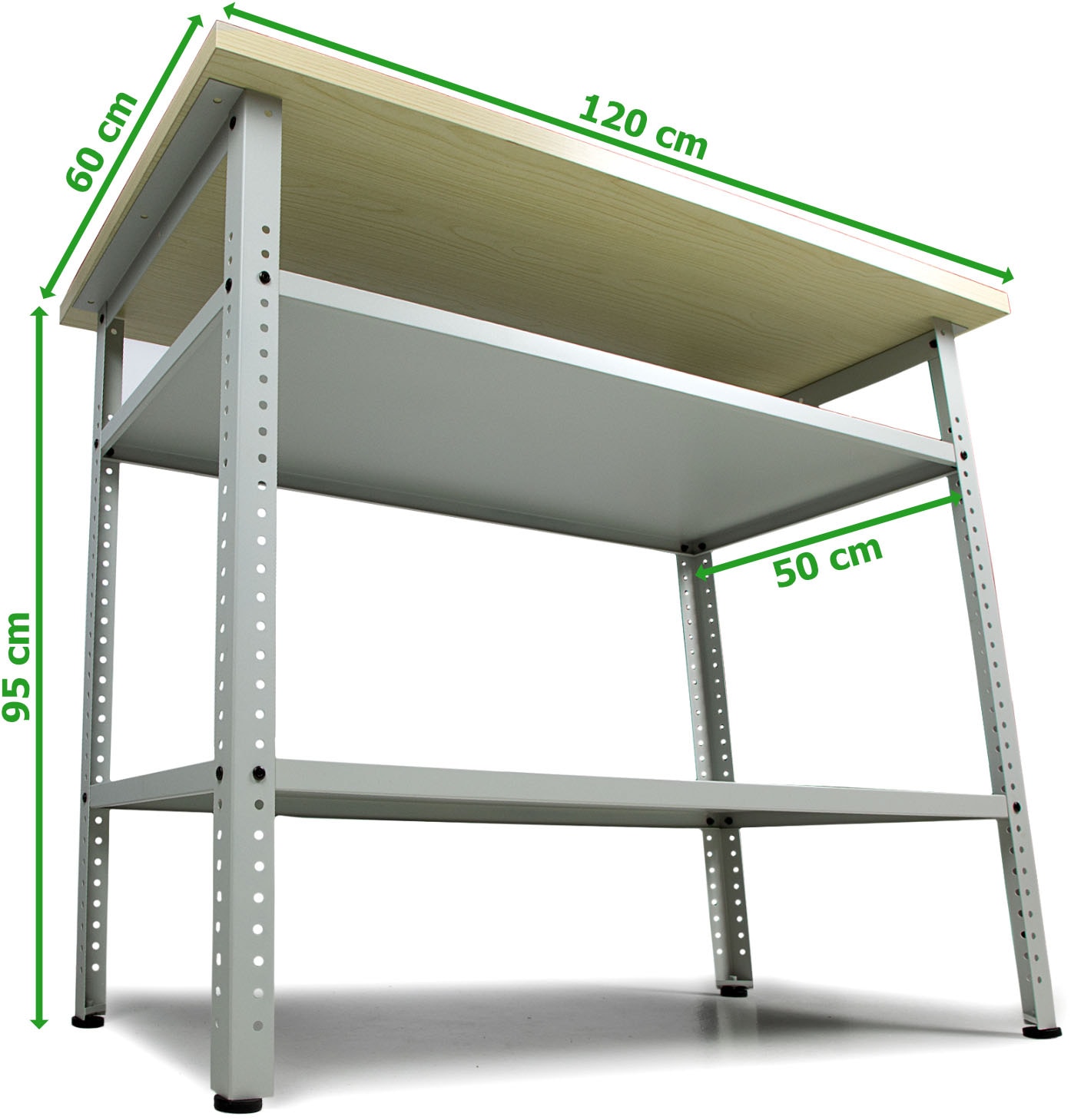 ONDIS24 Werkbank »Werkbank Nobbi Pro 120cm 95cm, Hellgrau« 1 tlg. tlg. große, variabel einsetzbare Ablagen, 95 cm Arbeitshöhe