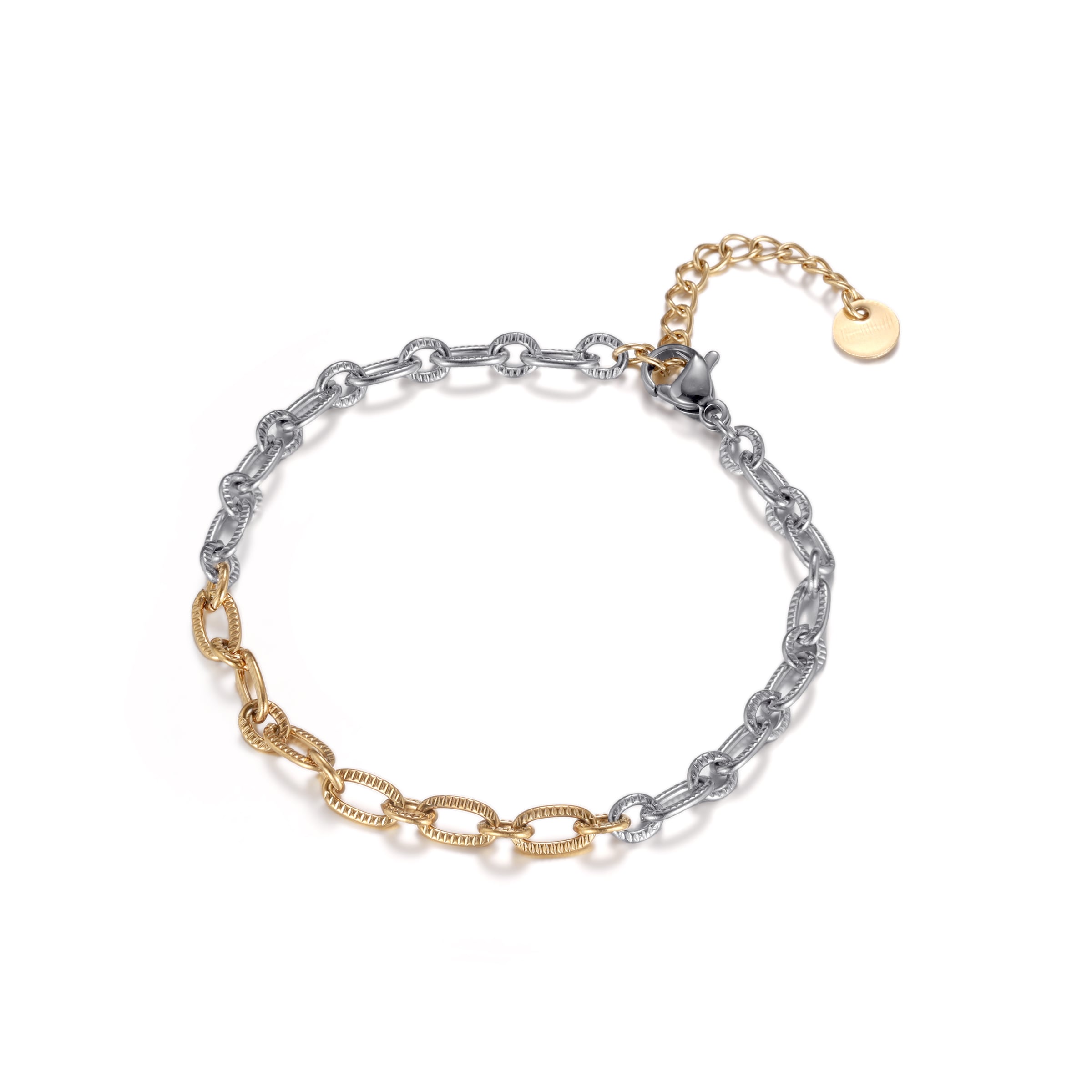 Armband FIRETTI "Schmuck Geschenk Edelstahl Armschmuck Armkette Ankerkette Bicolor", edelstahlfarben, gelbgoldfarben, Armbänder, Damen, 21cm, Edelstahl, Armband
