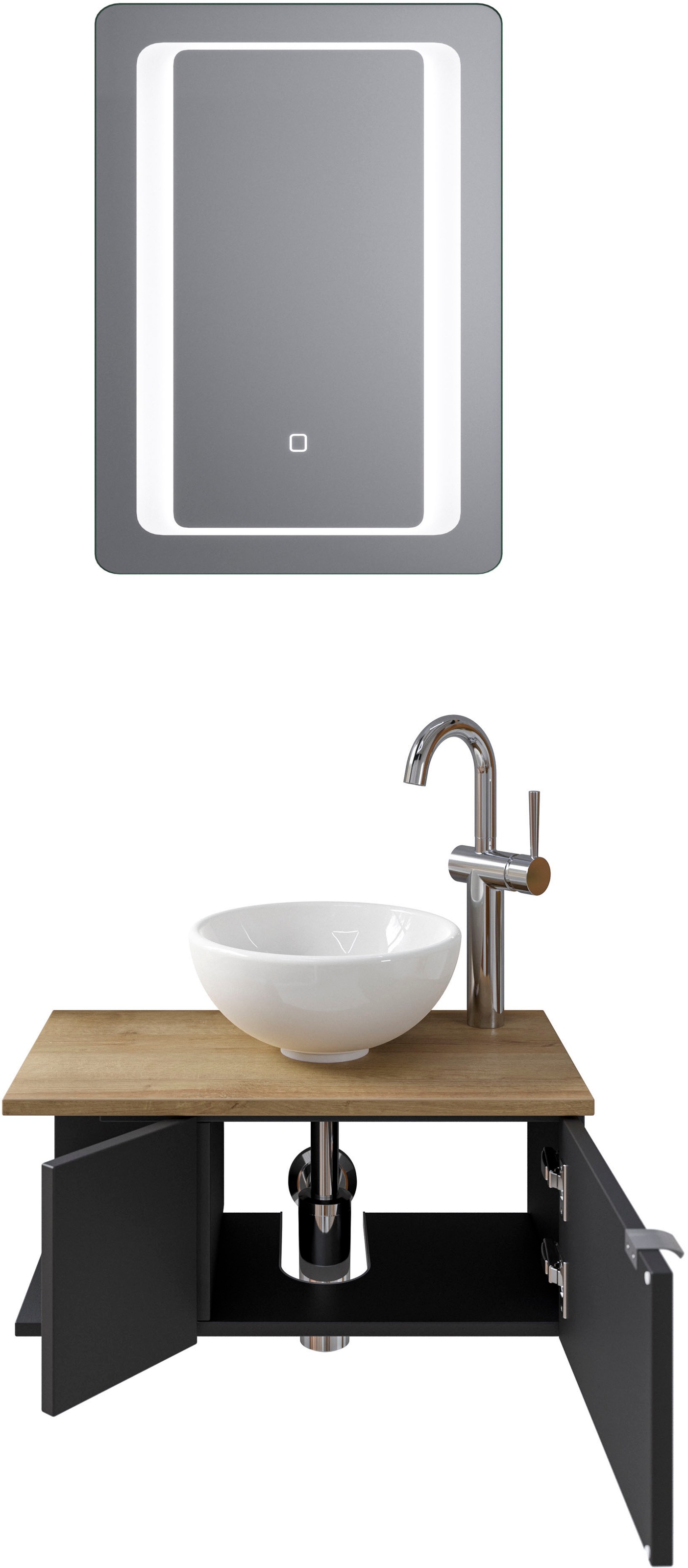 Saphir Badmöbel-Set »Serie 6915«, (4 St.), Gäste-Bad, 61 cm breit, mit LED-Spiegel, offenem Fach und 2 Türen