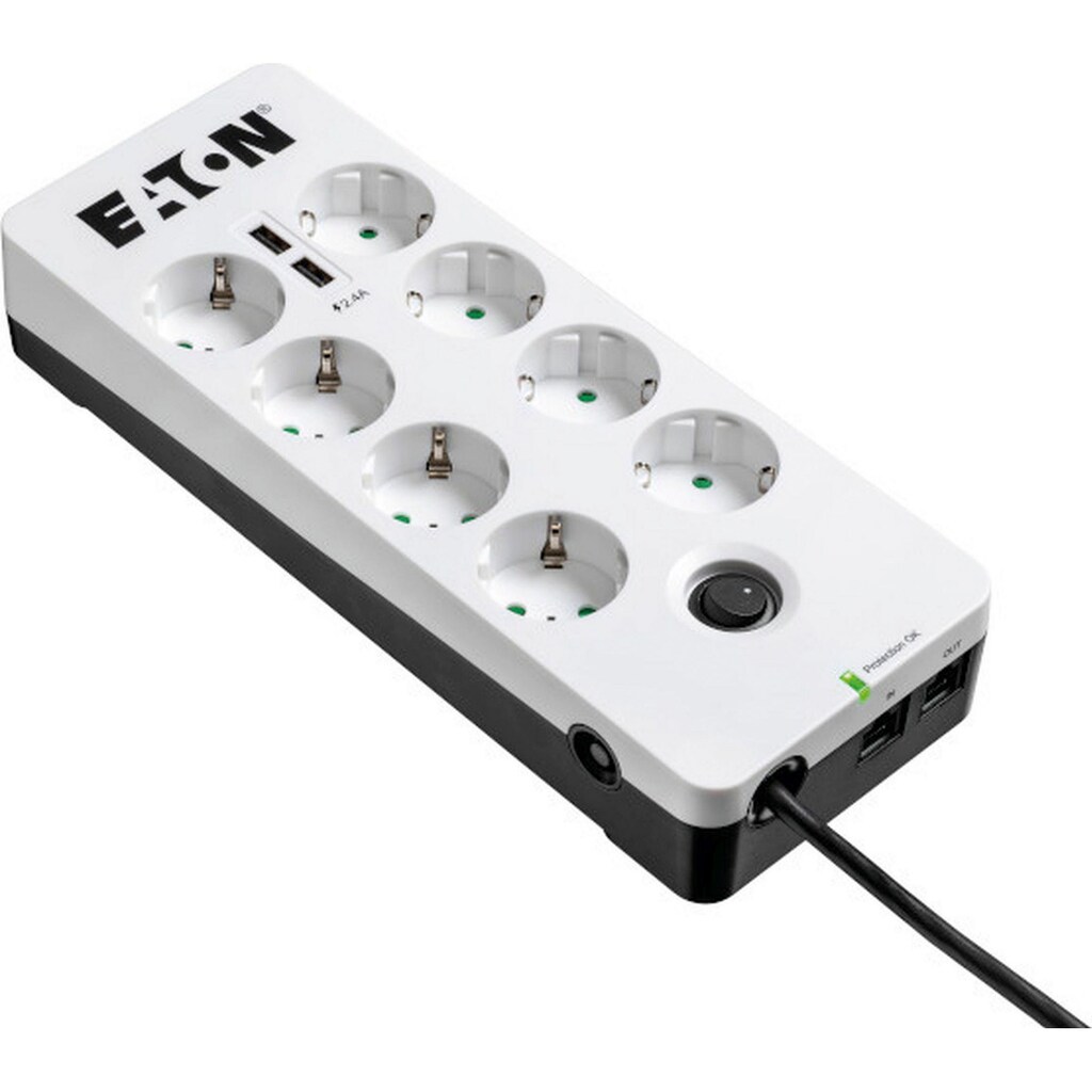 EATON Mehrfachsteckdose »Protection Box 8 Tel USB DIN«, (LED-Statusanzeige-separate Ein- / Ausschalter-USB-Anschlüsse Kindersicherung)