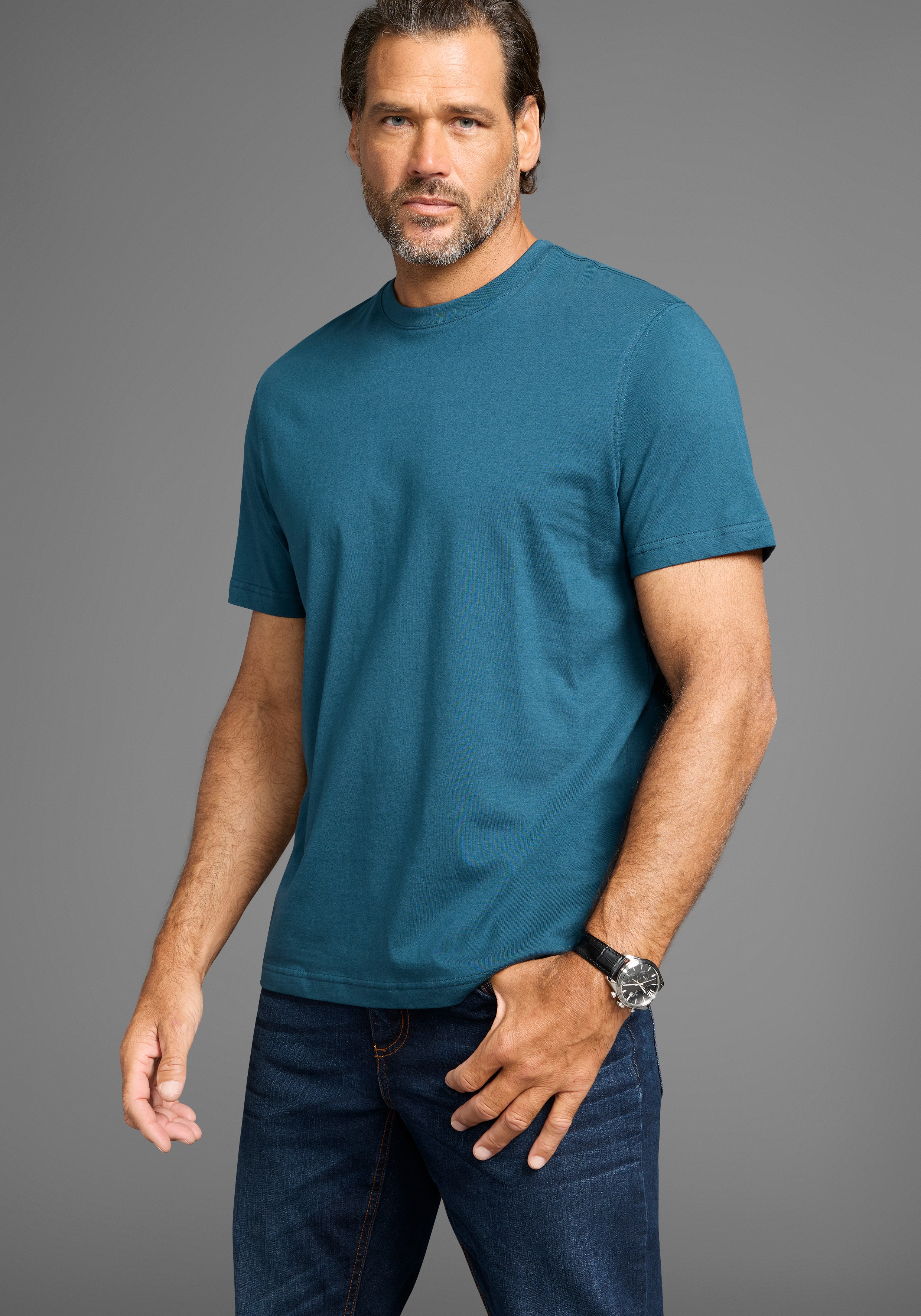 Thumbnail - Mans World Rundhalsshirt 5er-Pack, Kurzarm, Regular Fit, unifarben, Rundhals, aus Baumwolle