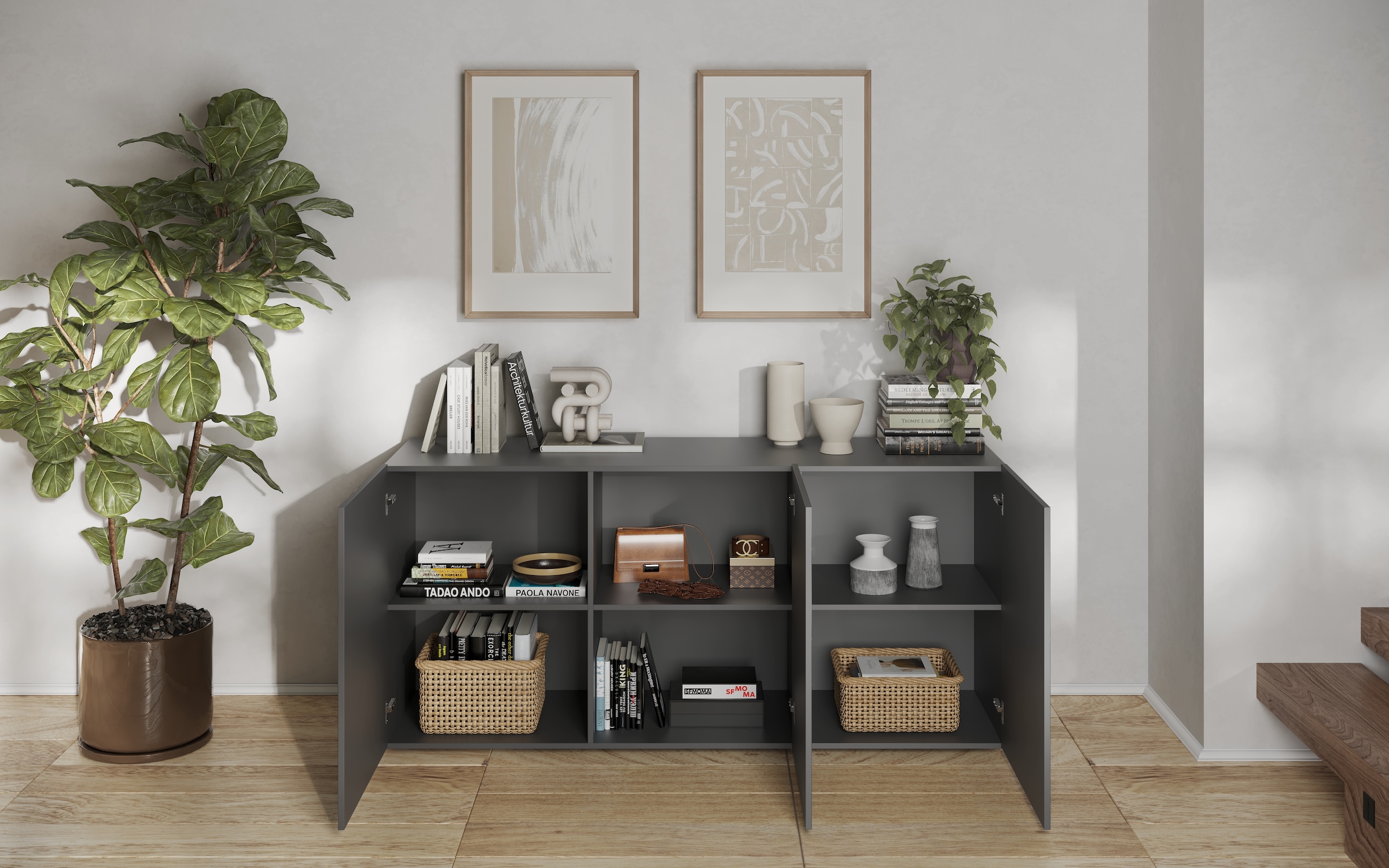 INOSIGN Sideboard »Snake Breite 181 cm, moderne Kommode mit 3 Türen«, Anrichte mit viel Stauraum, Front mit besonderem Siebdruck
