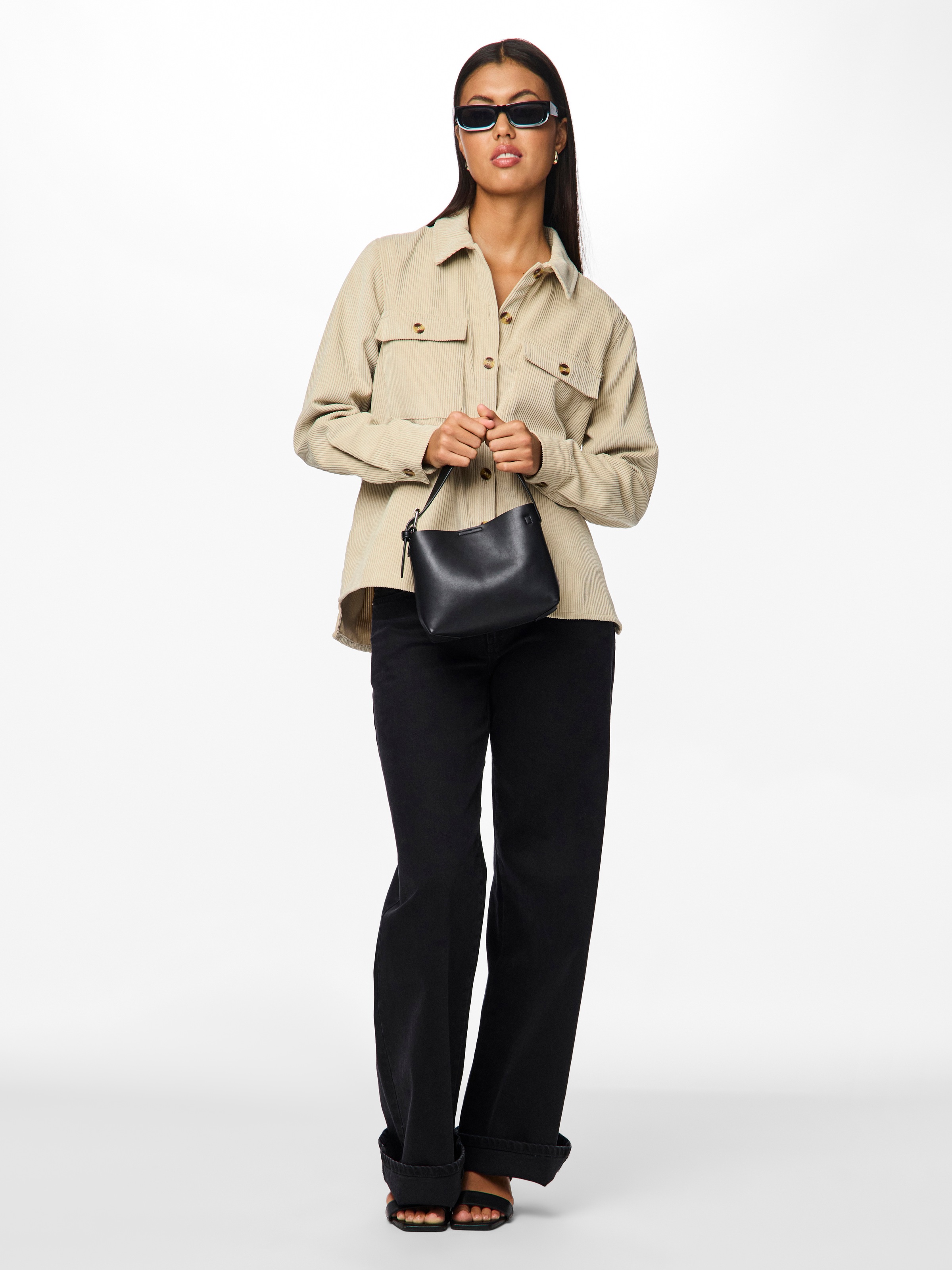 Thumbnail - pieces Hemdbluse "PCEFFI LS SHIRT WVN NOOS" Materialmix, loose fit