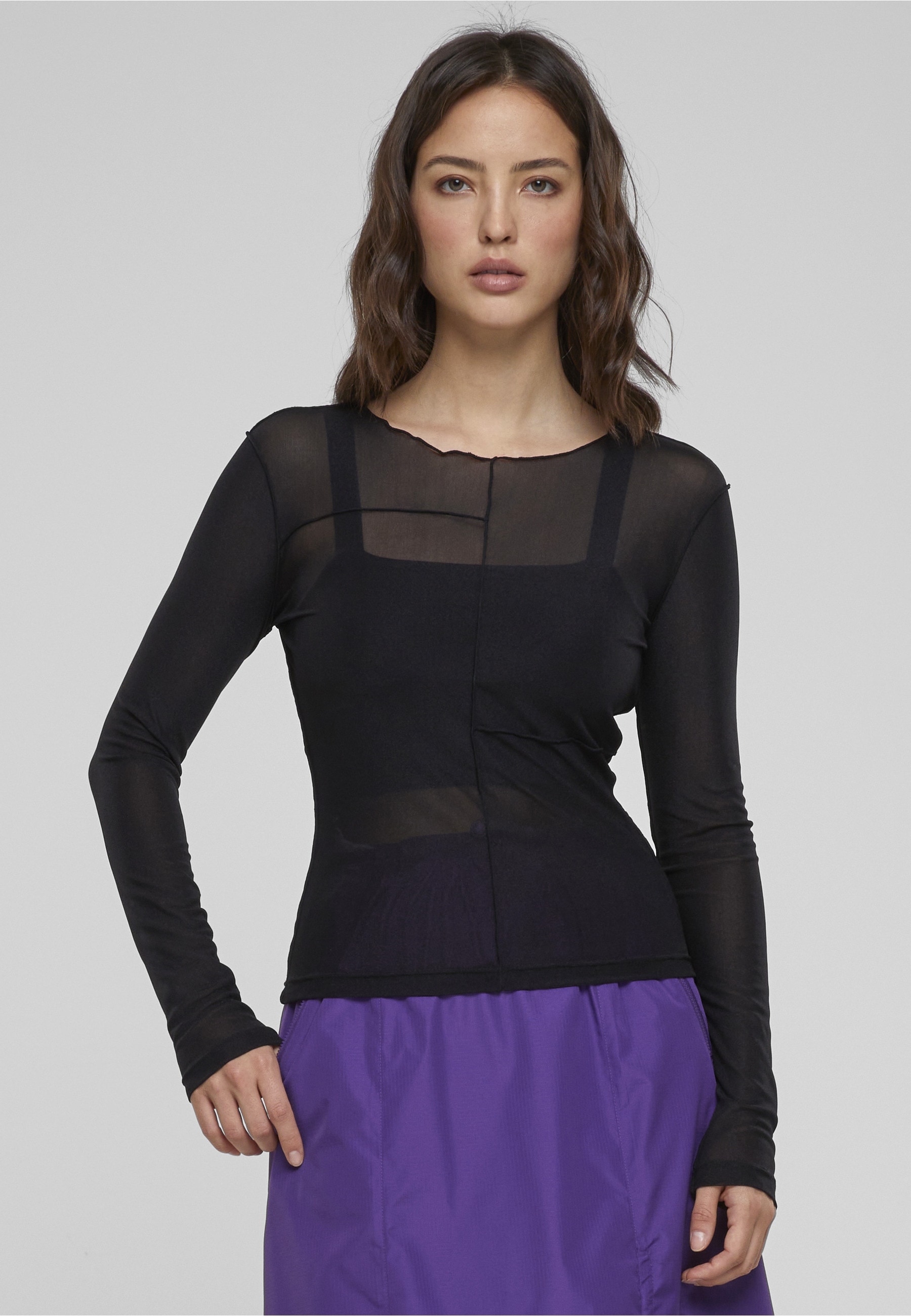 URBAN CLASSICS Longsleeve »Urban Classics Damen Ladies Exposed Seam Mesh Longsleeve« 1 Stk.