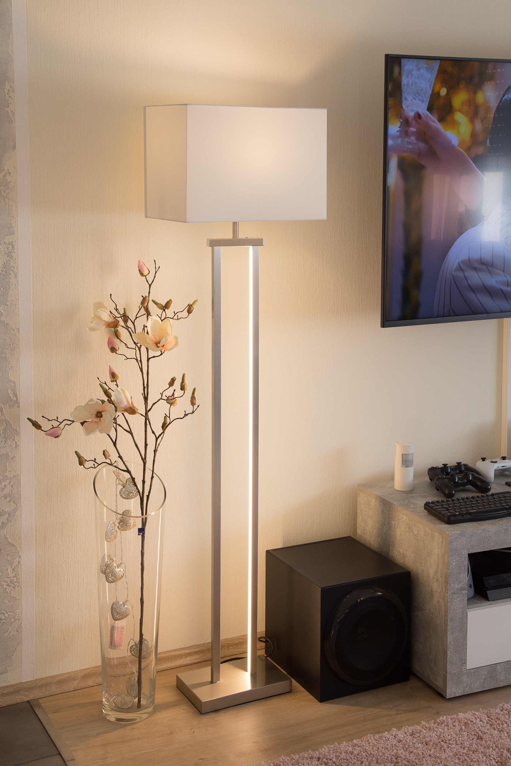 NOWA Stehlampe »SYDNEY«, Leuchtmittel E27 | Leuchtmittel wechselbar, Stehleuchte/Textil beige/dimmbar/getrennt schalt-dimmbar/Wohnzimmer