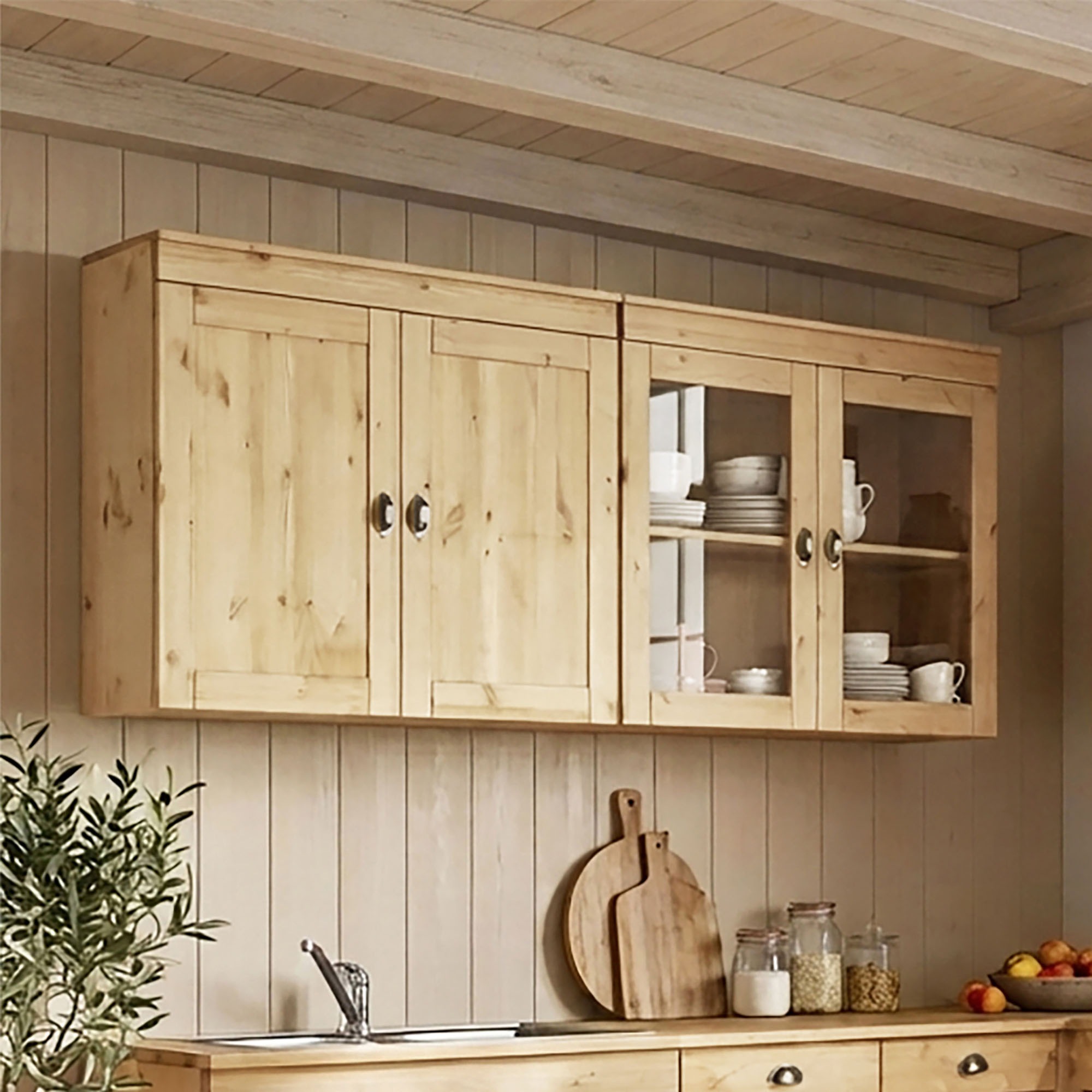 Home affaire Hängeschrank »Oslo« 100 cm breit, massiver Kiefer, 2 Türen, Metallgriffe, Landhaus-Optik