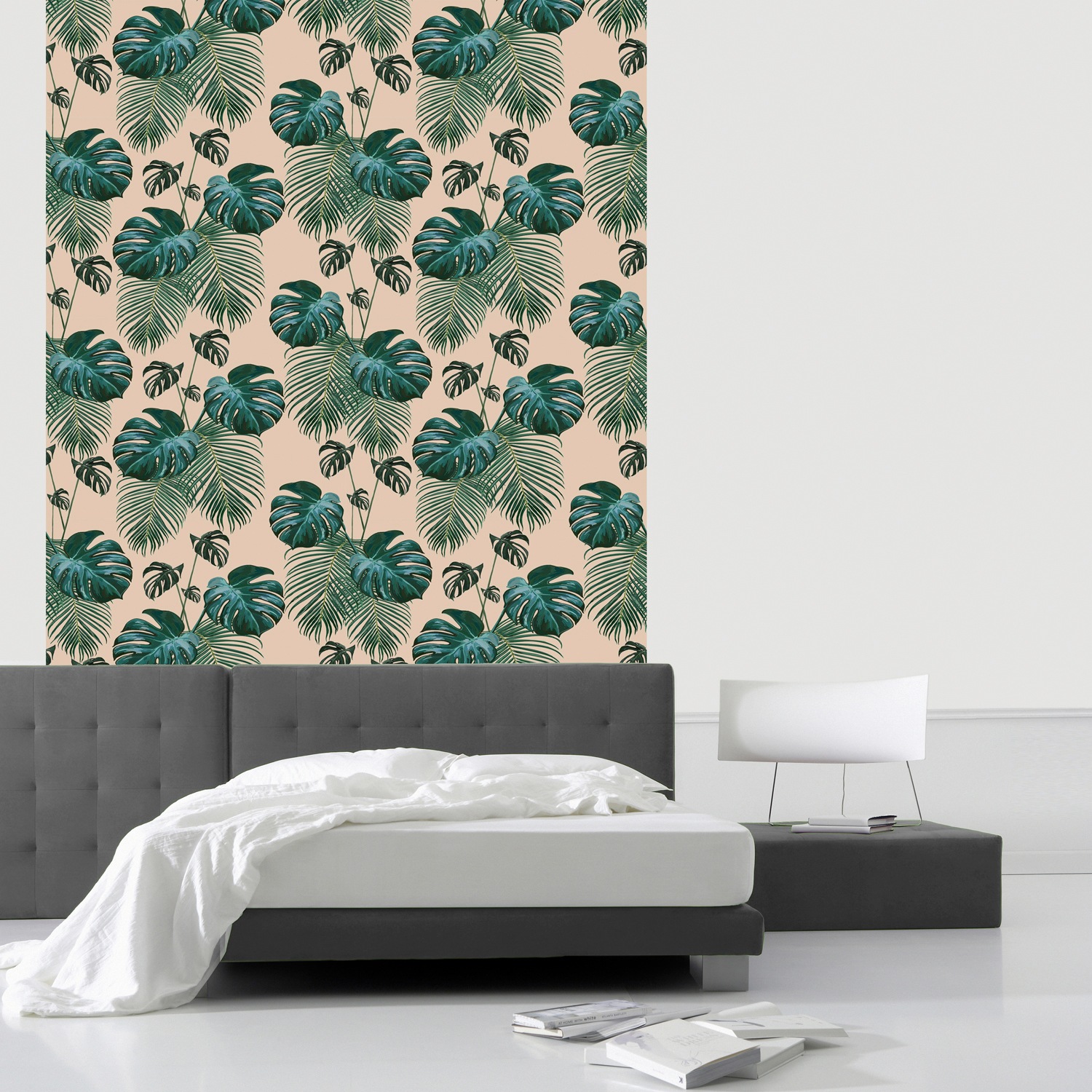 queence Vinyltapete »Tropische Blätter - grün/beige«, bedruckt-Motiv-botanisch-floral-gemustert-natürlich, 90x250cm, selbstklebend, kinderleichte Anbringung, Sticker