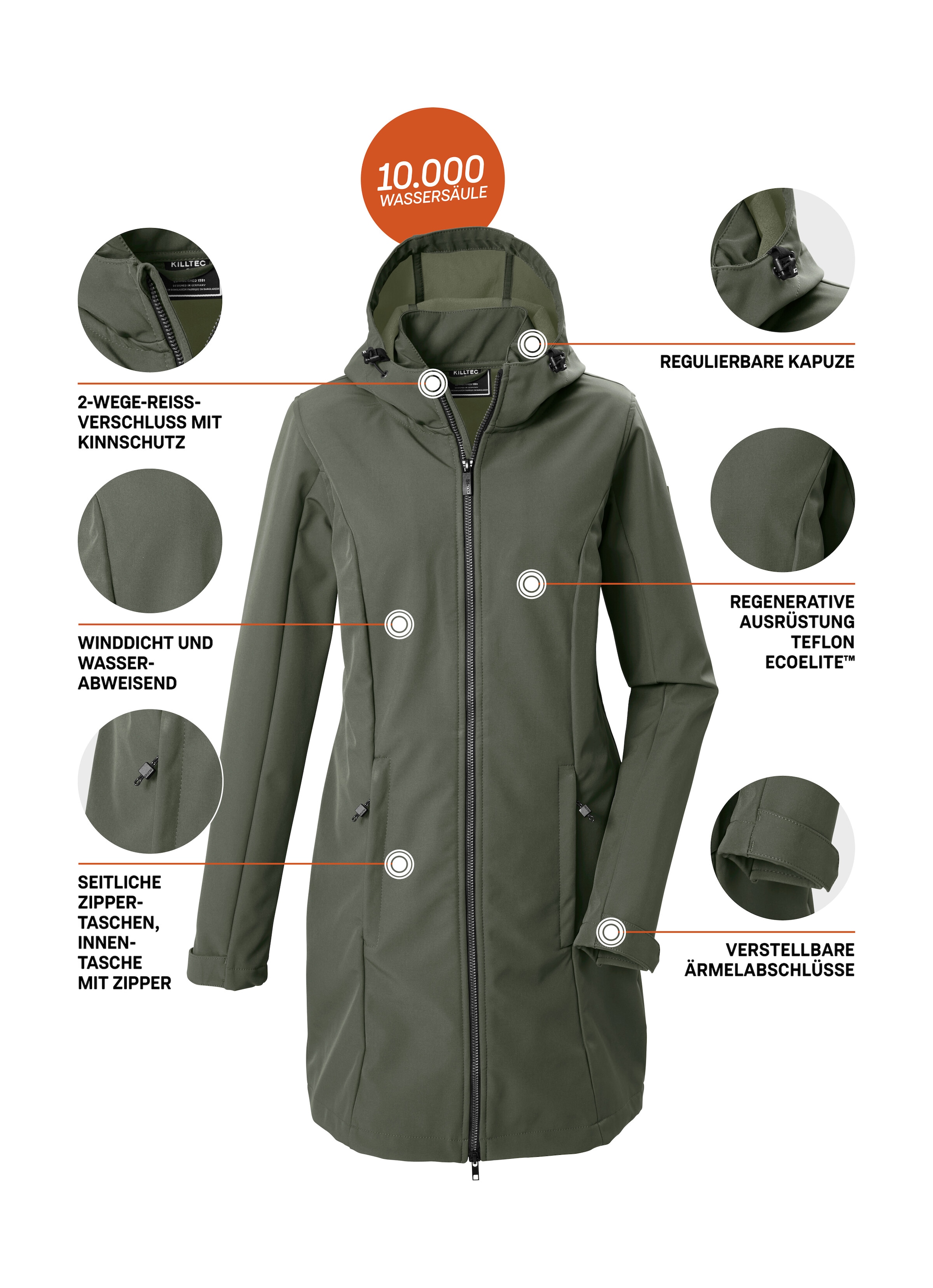 Killtec Softshellparka »KOW 10 WMN SFTSHLL PRK« Wasserabweisender, atmungsaktiver Softshellparka mit Fleece