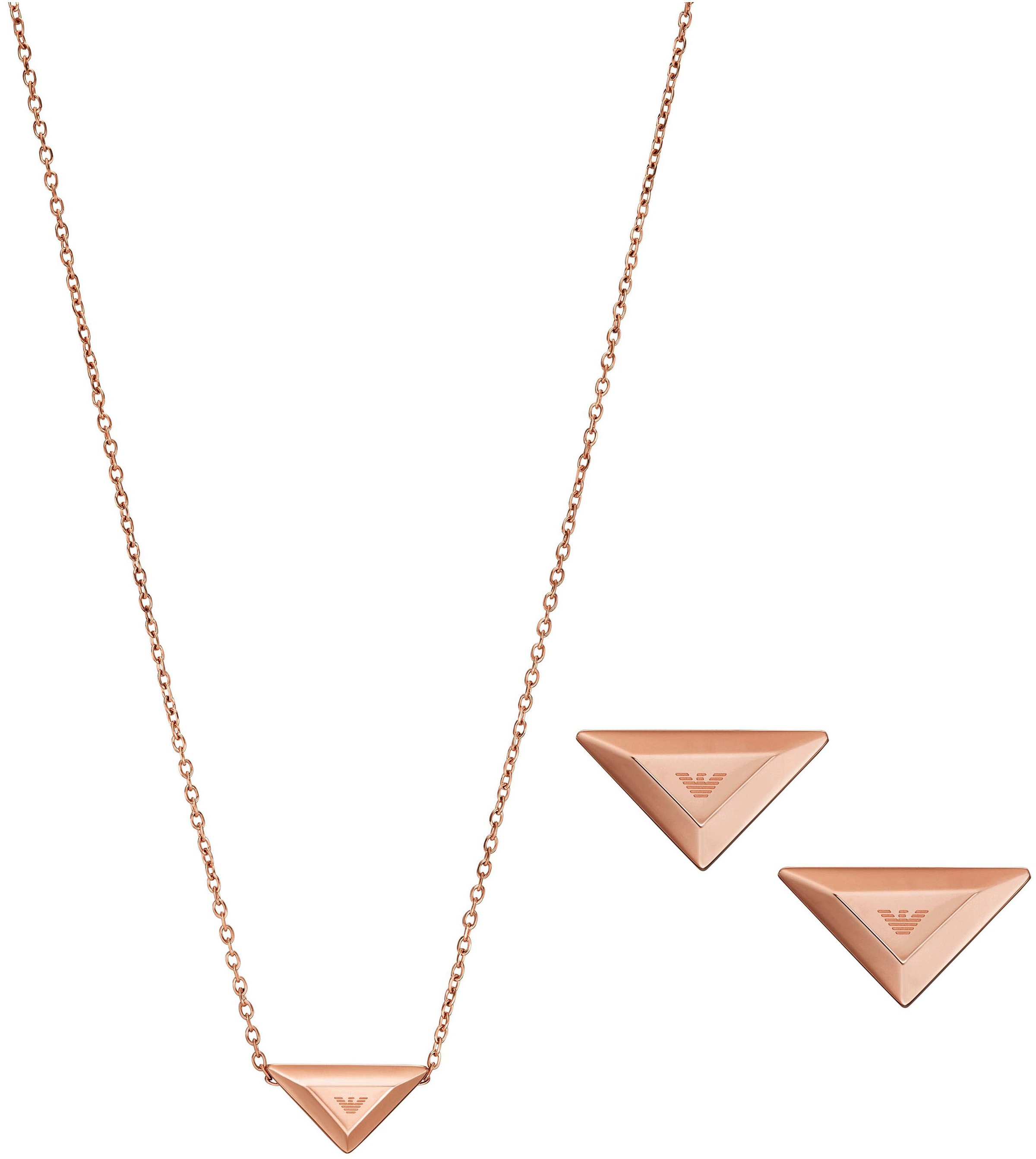 Ohrring und Ketten Set EMPORIO ARMANI "Multipack Schmuck Geschenk Edelstahl Dreieck", rosa (roségoldfarben, edelstahlfarben), Schmuck_Sets, Damen, Ede