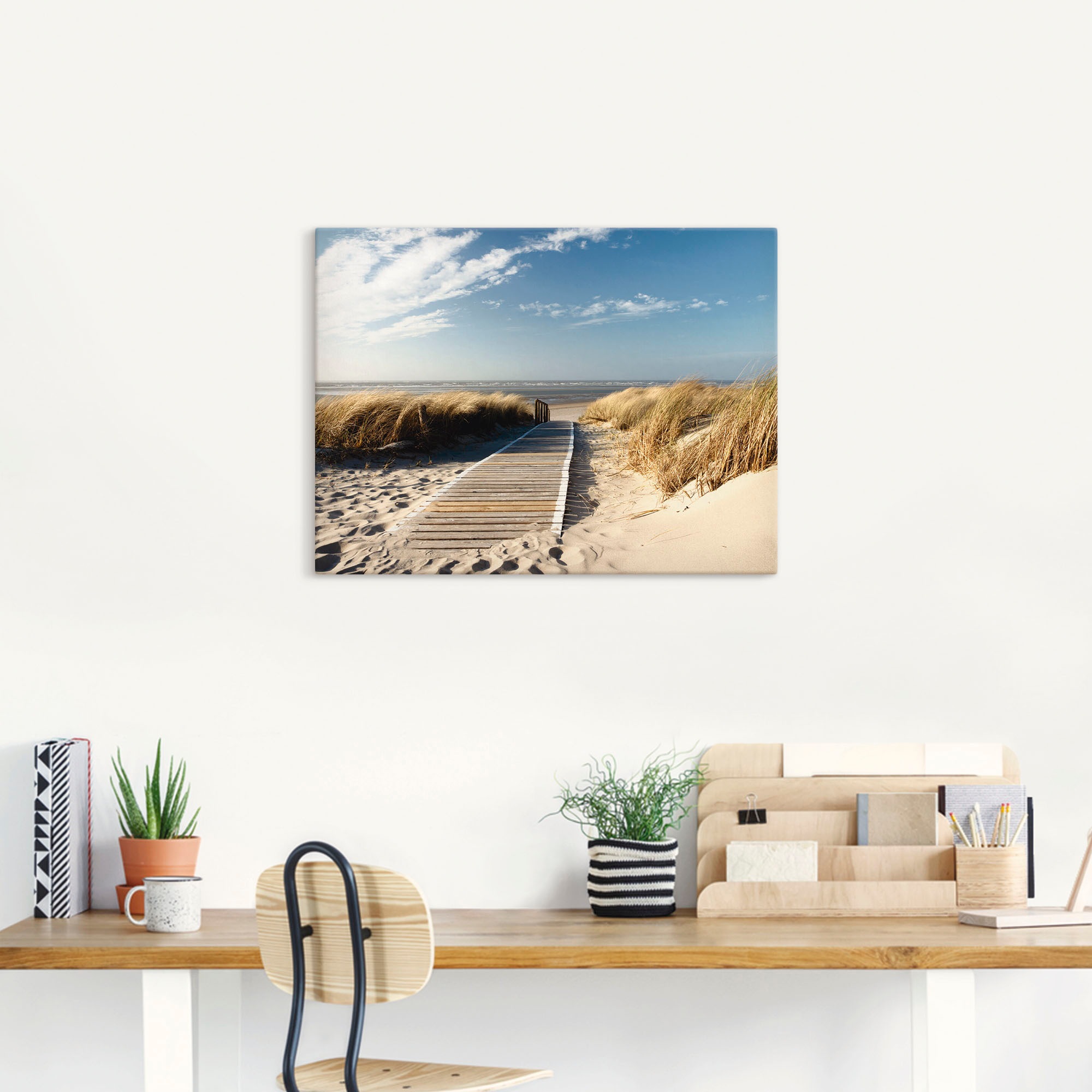 Thumbnail - Artland Leinwandbild "Nordseestrand auf Langeoog - Steg" Strand 1 Stk. tlg. auf Holzrahmen gespannt