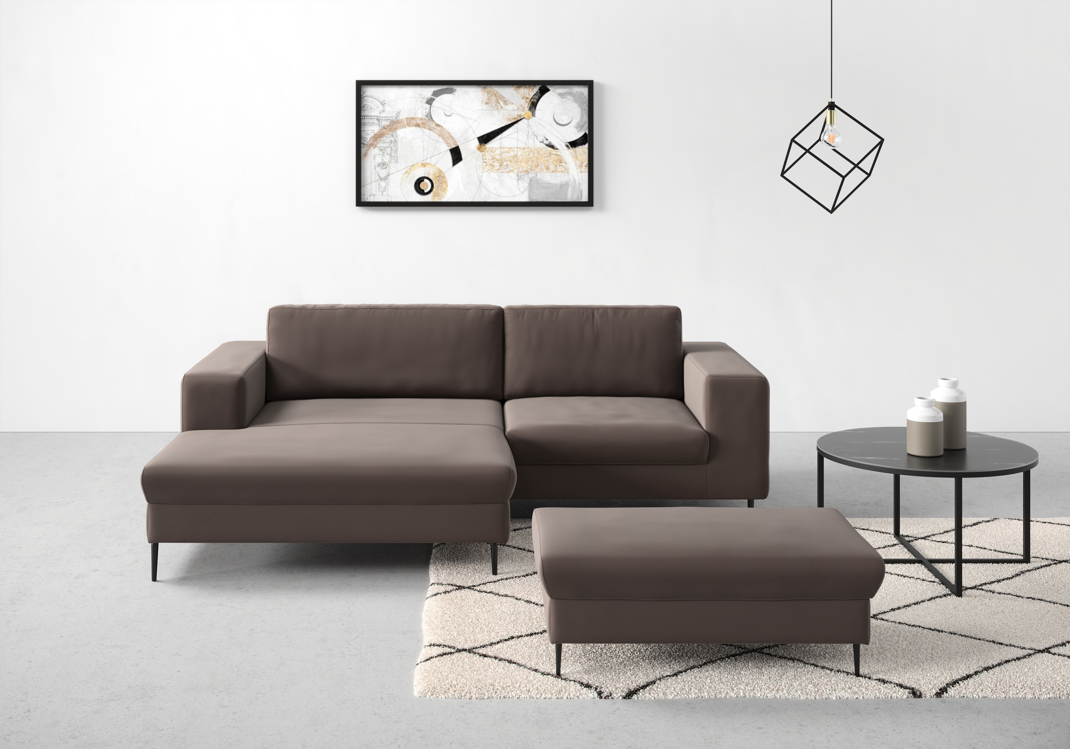 DOMO collection Ecksofa "Modica kompakt und elegant, Breite 244, L-Form" Auch in Cord, Fußhöhe passend für gängige Saugroboter