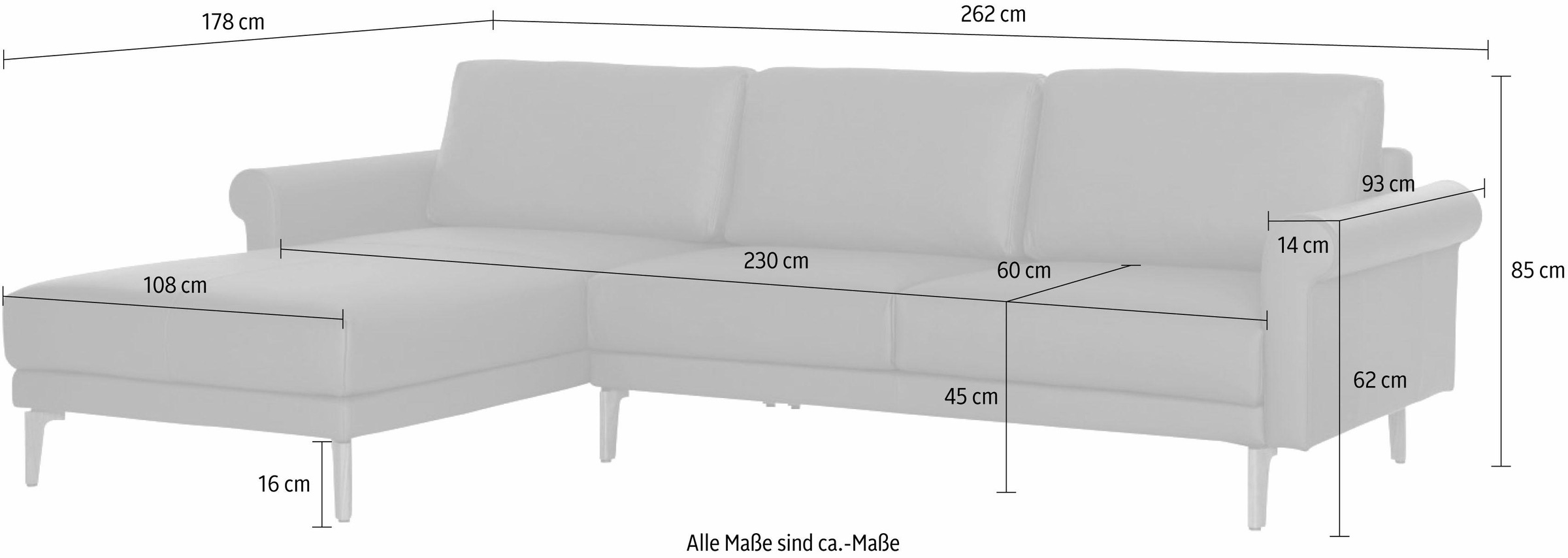 hülsta sofa Ecksofa »hs.450«, Armlehne Schnecke modern Landhaus, Breite 262 cm, Fuß Nussbaum