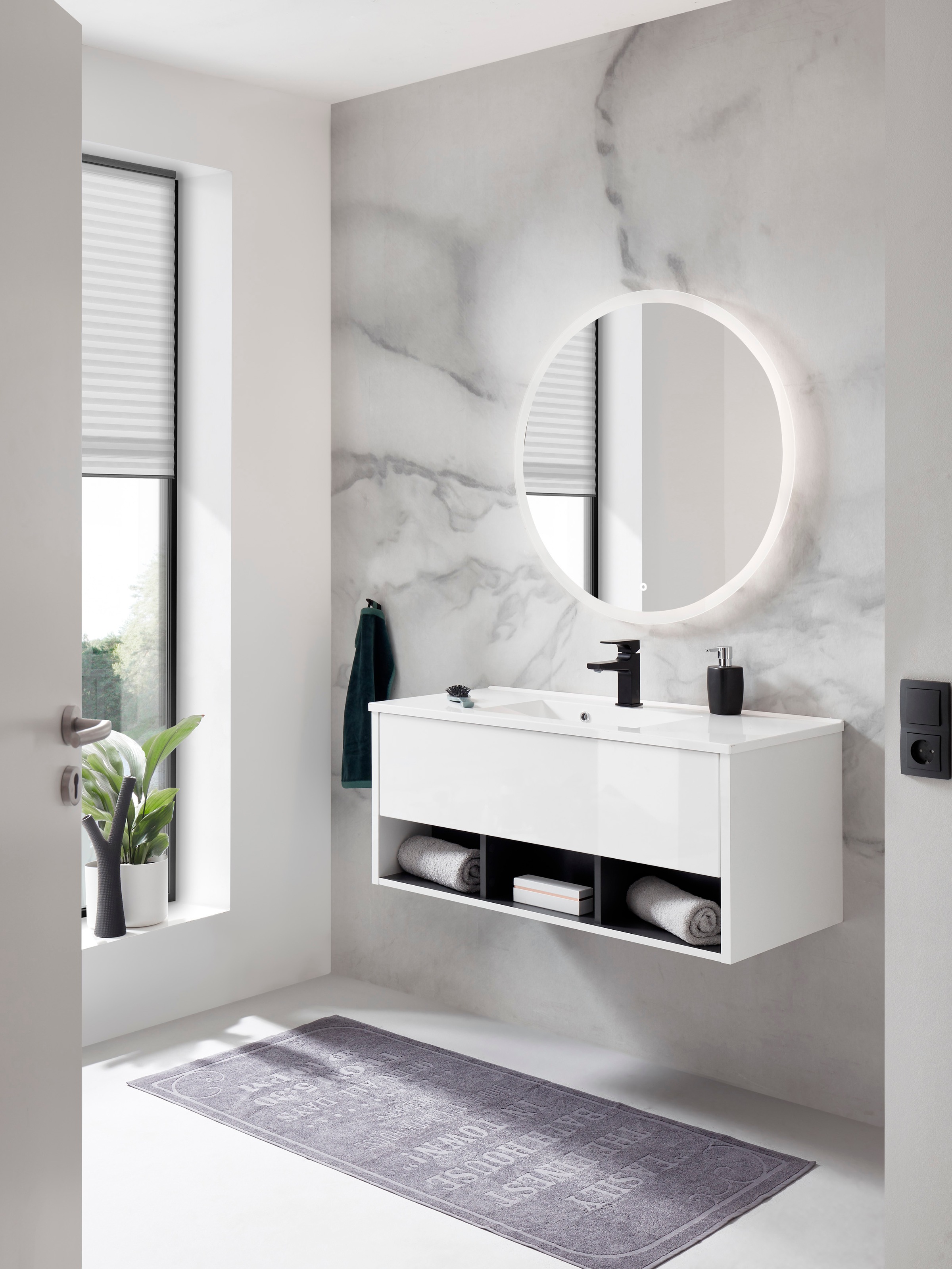 Thumbnail - Home affaire Badmöbel-Set "Studio Line, Bad im modernen Design, 2-teiliges Badezimmer" in 2 Farben und 2 Spiegelformen l...