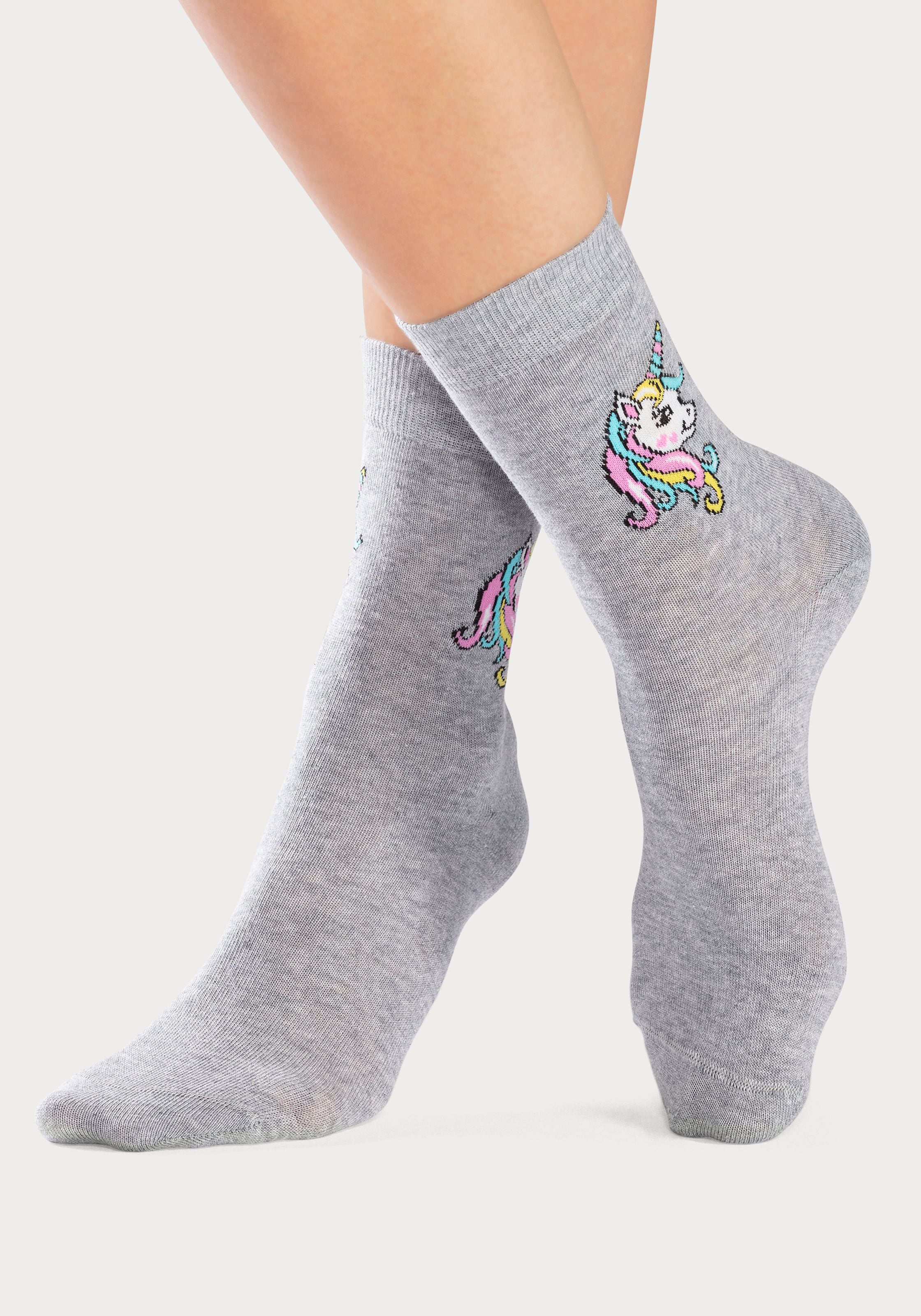 H.I.S Basicsocken, (Packung, 4 Paar), mit Einhorn Motiven