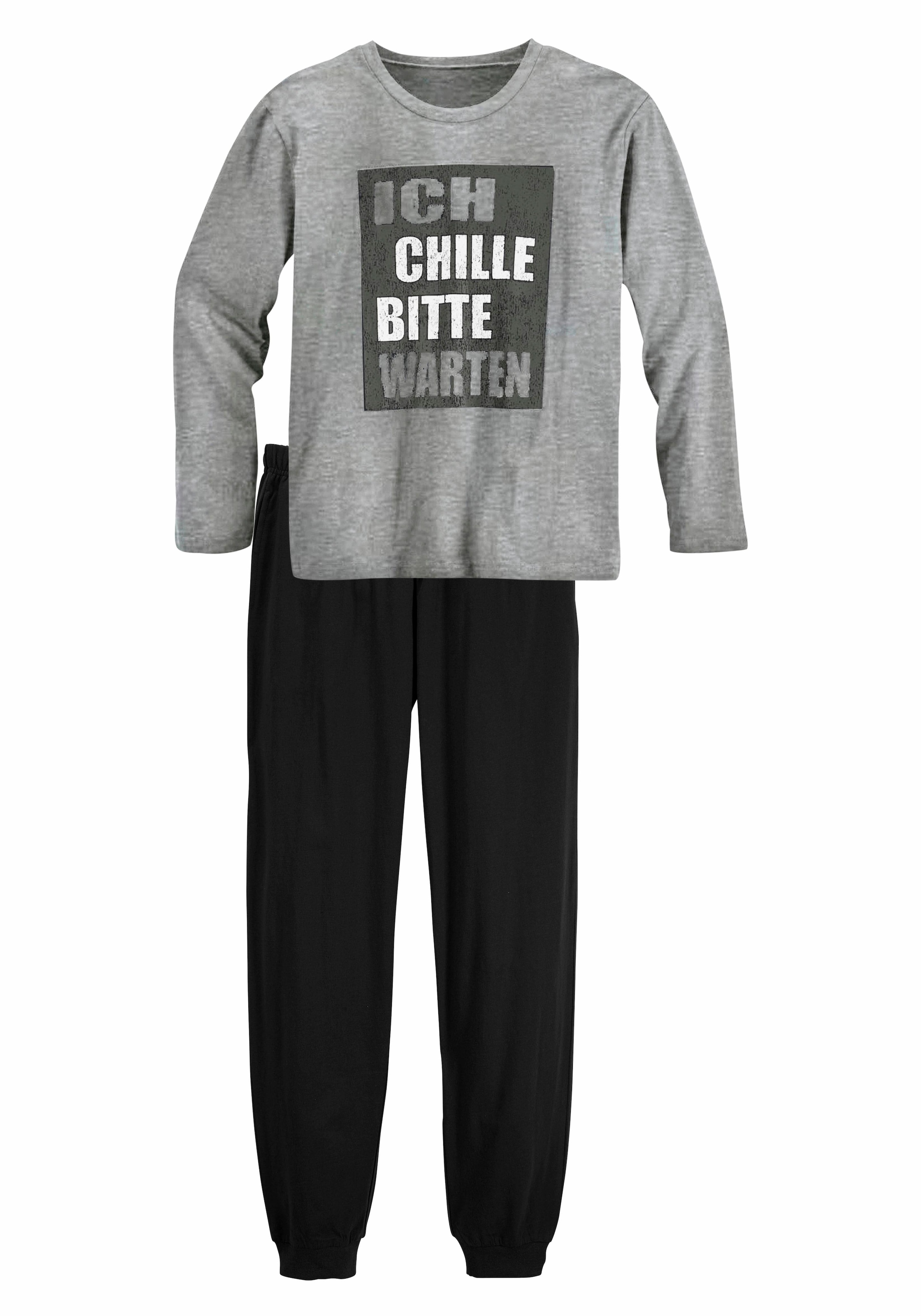 AUTHENTIC LE JOGGER Pyjama 2 tlg. langer Schlafanzug, bedruckt, Rundhals-Ausschnitt, aus Baumwolle