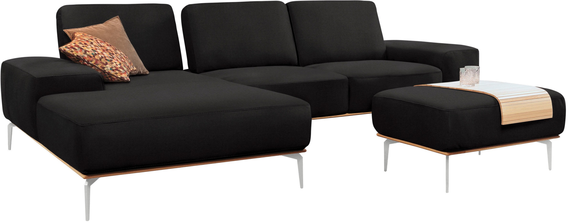 W.SCHILLIG Polsterhocker »run«, mit elegantem Holzsockel, Füße in Chrom glänzend, Breite 75 cm