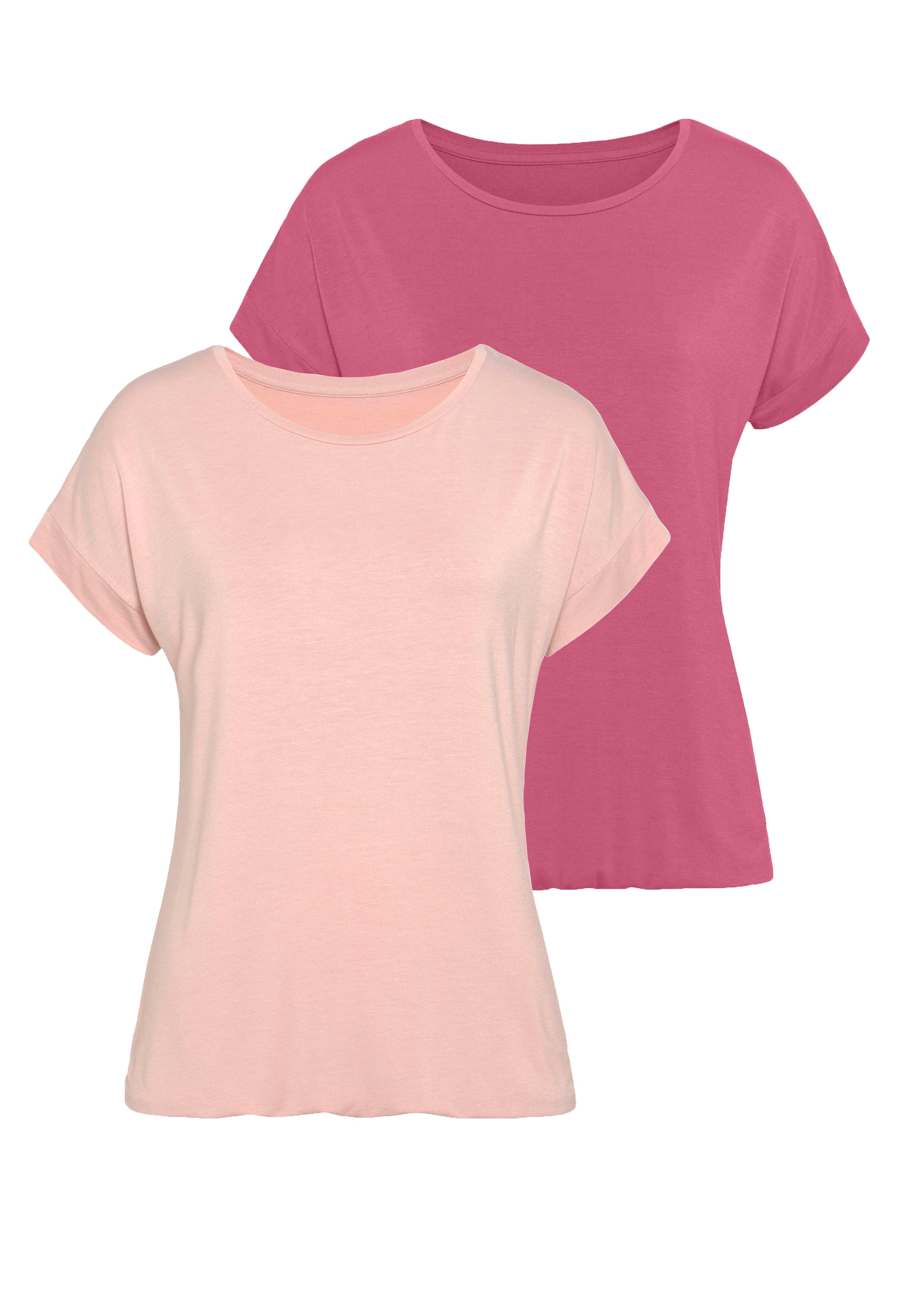 "Kurzarmshirt VIVANCE ""mit Gummizug im Bund"", Damen, Gr. 36/38, bunt (rose, beere), Jersey, Obermaterial: 95% Viskose (LENZING ECOVERO ), 5%