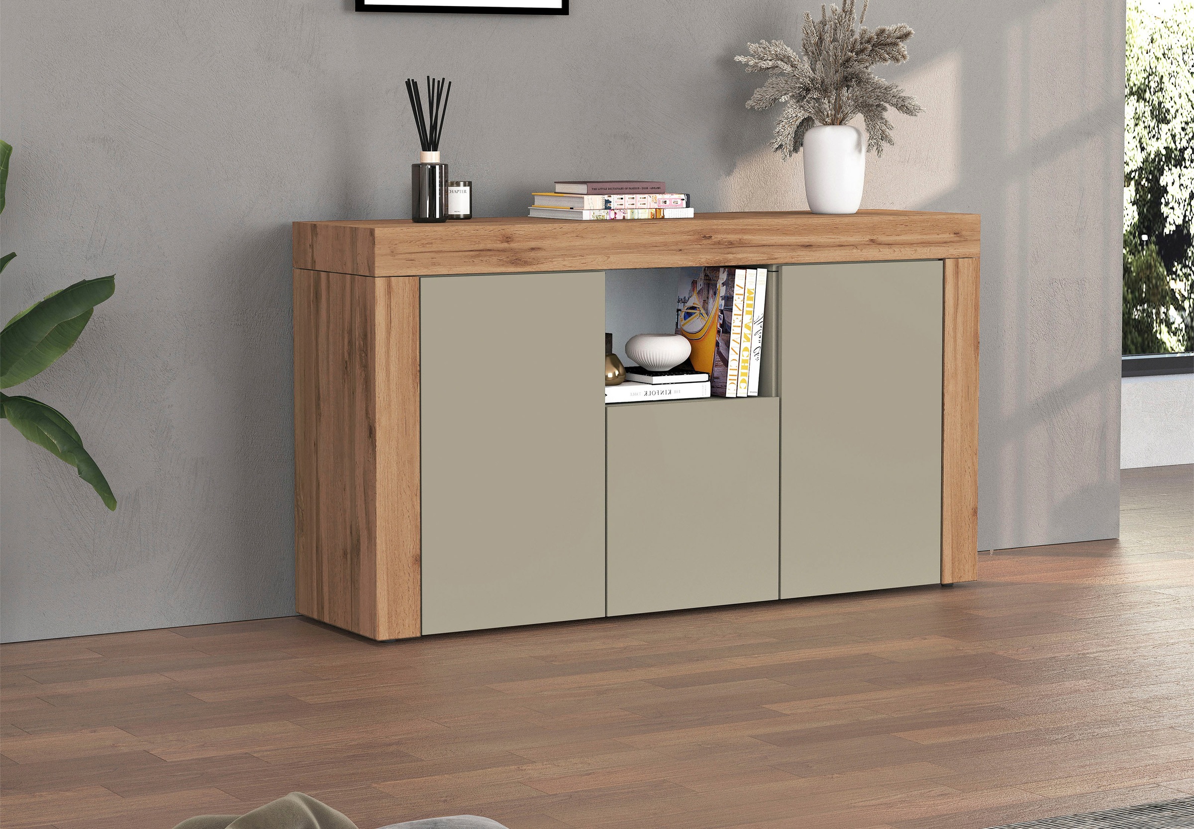 INOSIGN Sideboard »CHRONOS Breite 155 cm mit 3 Türen, 1 offenes und 6 geschlossene Fächer«, (1 St.), Sideboard,Kommode, Schrank, Grifflos mit Push to Open, Made in Italy