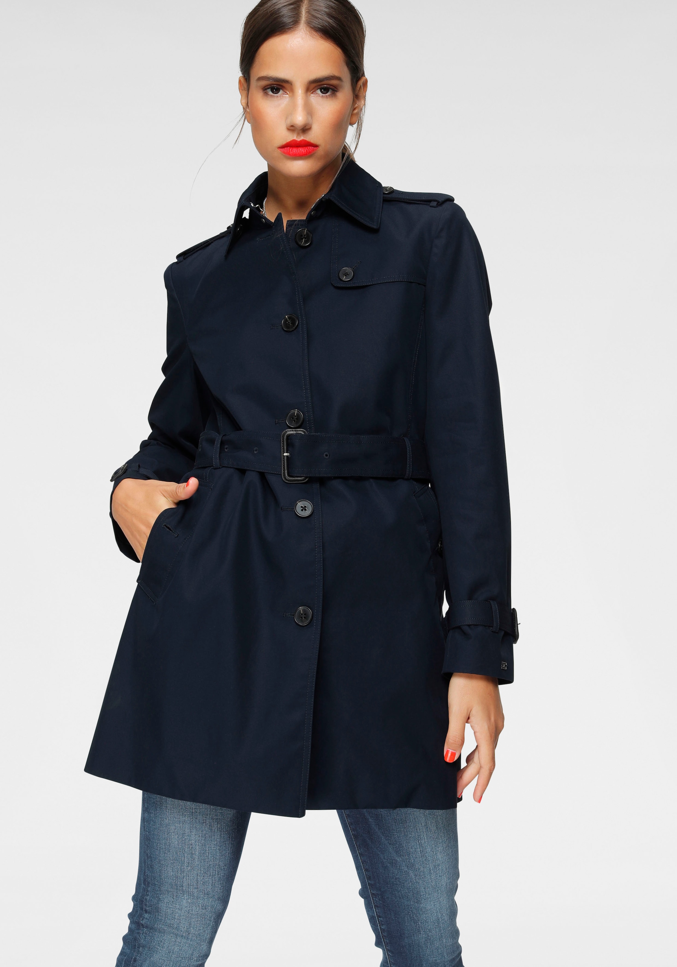 TOMMY HILFIGER Langjacke »HERITAGE SINGLE BREASTED TRENCH«, mti den typischen Trenchdetails & Tommy...