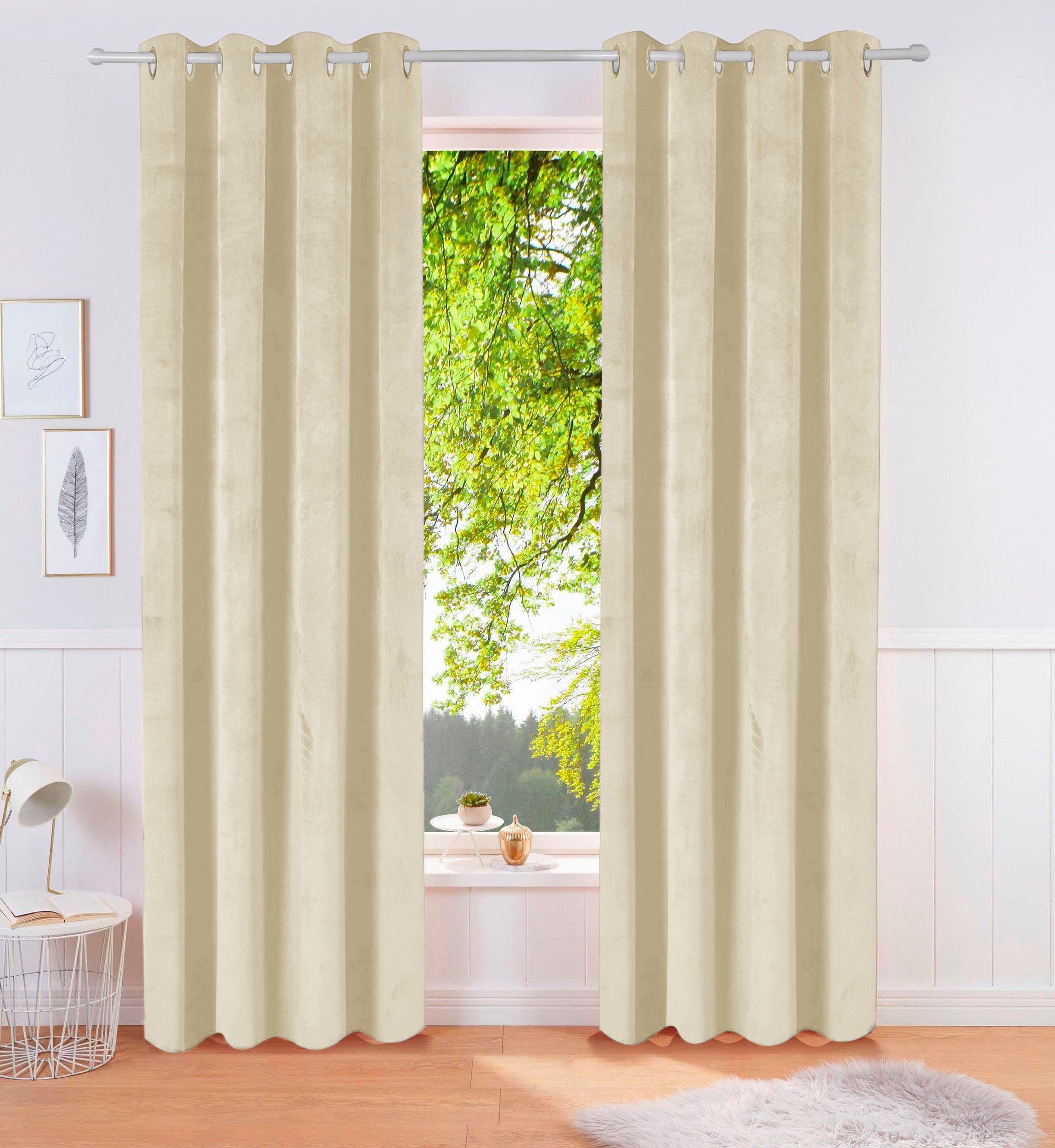 OTTO home Vorhang "Velvet Uni" Ösen 2 Stk. tlg. Blickdichter Samt, 2-er Set, edel, Gardine, multifunktional