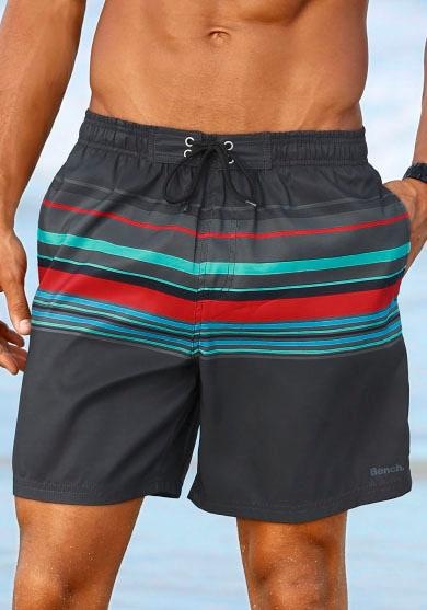 Badeshorts BENCH., Herren, Gr. S (46/48), N-Gr, schwarz (schwarz, rot), Microfaser, Polyester, gestreift, Badehosen Badeshorts, mit kontrastfarbenen Streifen 2