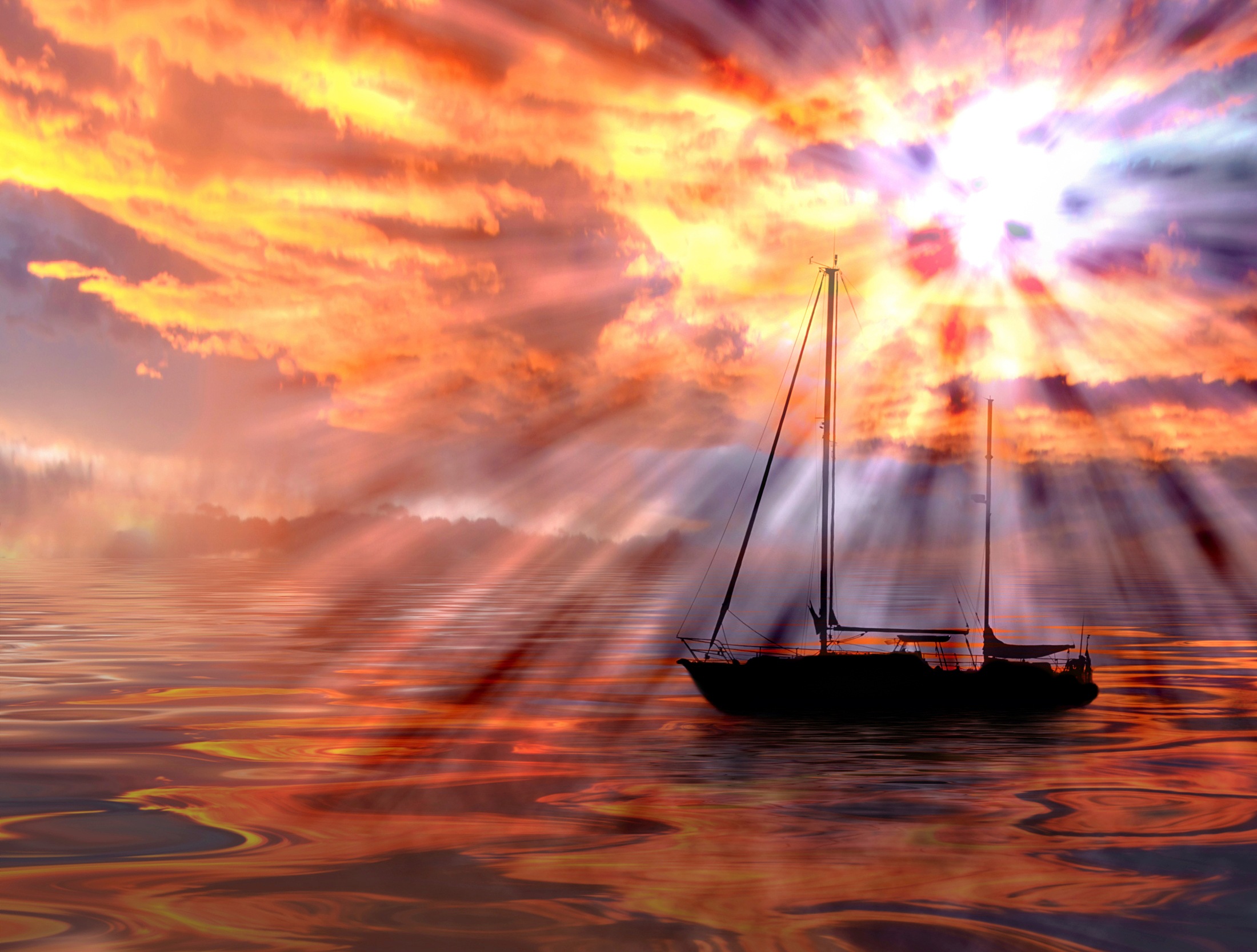 Papermoon Fototapete »SONNENUNTERGANG-OZEAN MEER SCHIFF BOOT NATUR LANDSCHAFT«