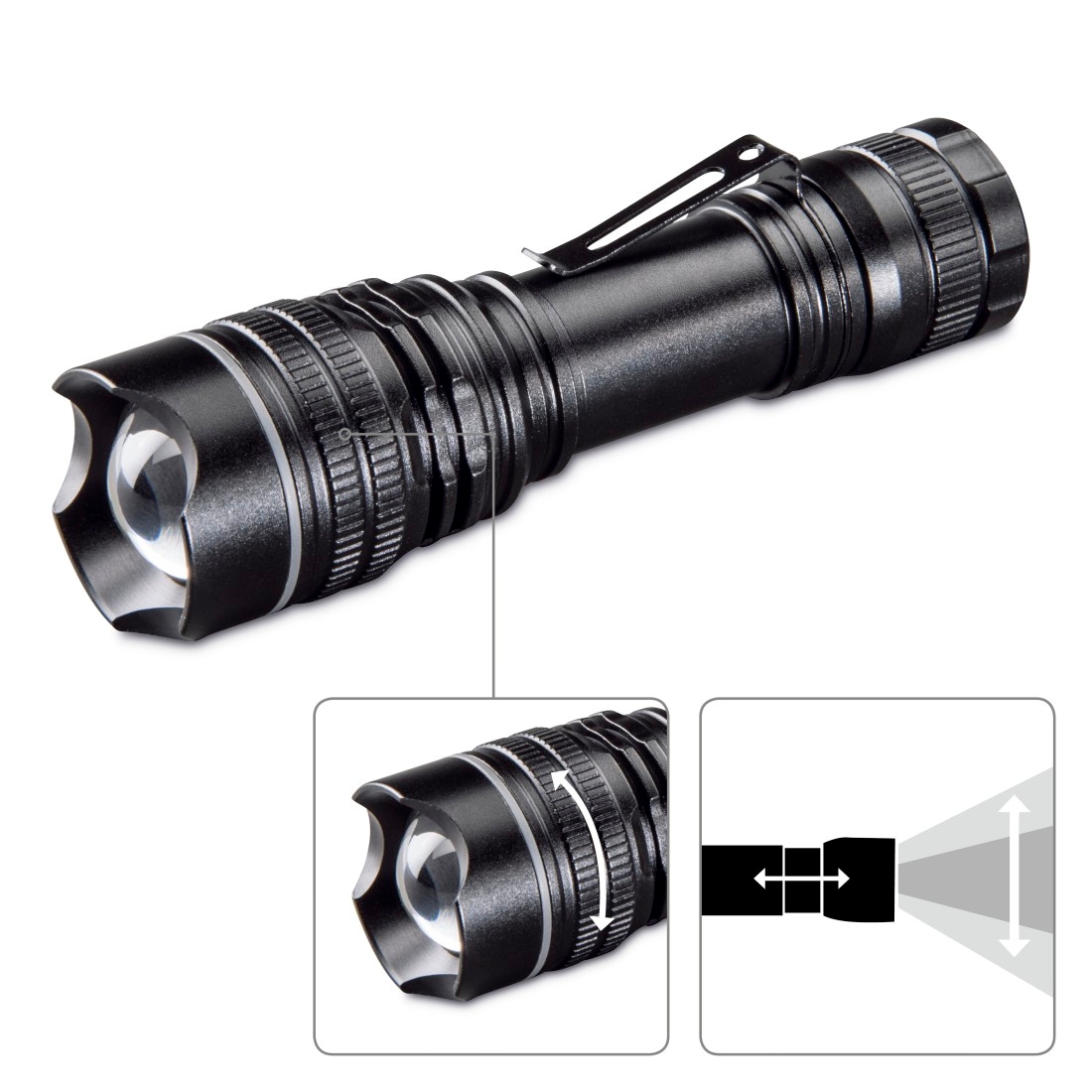 Hama LED Taschenlampe »LED Taschenlampe Outdoor mit Clip, 100 Lumen, 3 Lichtmodi, fokussierbar, Professional«