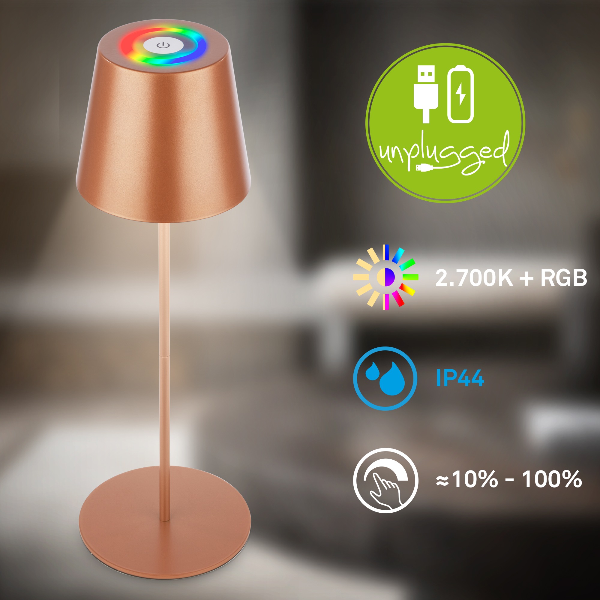 Briloner Leuchten LED Außen-Tischleuchte »RGB/W Akku Tischleuchte, IP44, 2,5W, inkl. Flaschenhalter«, Leuchtmittel LED-Modul | LED fest integriert