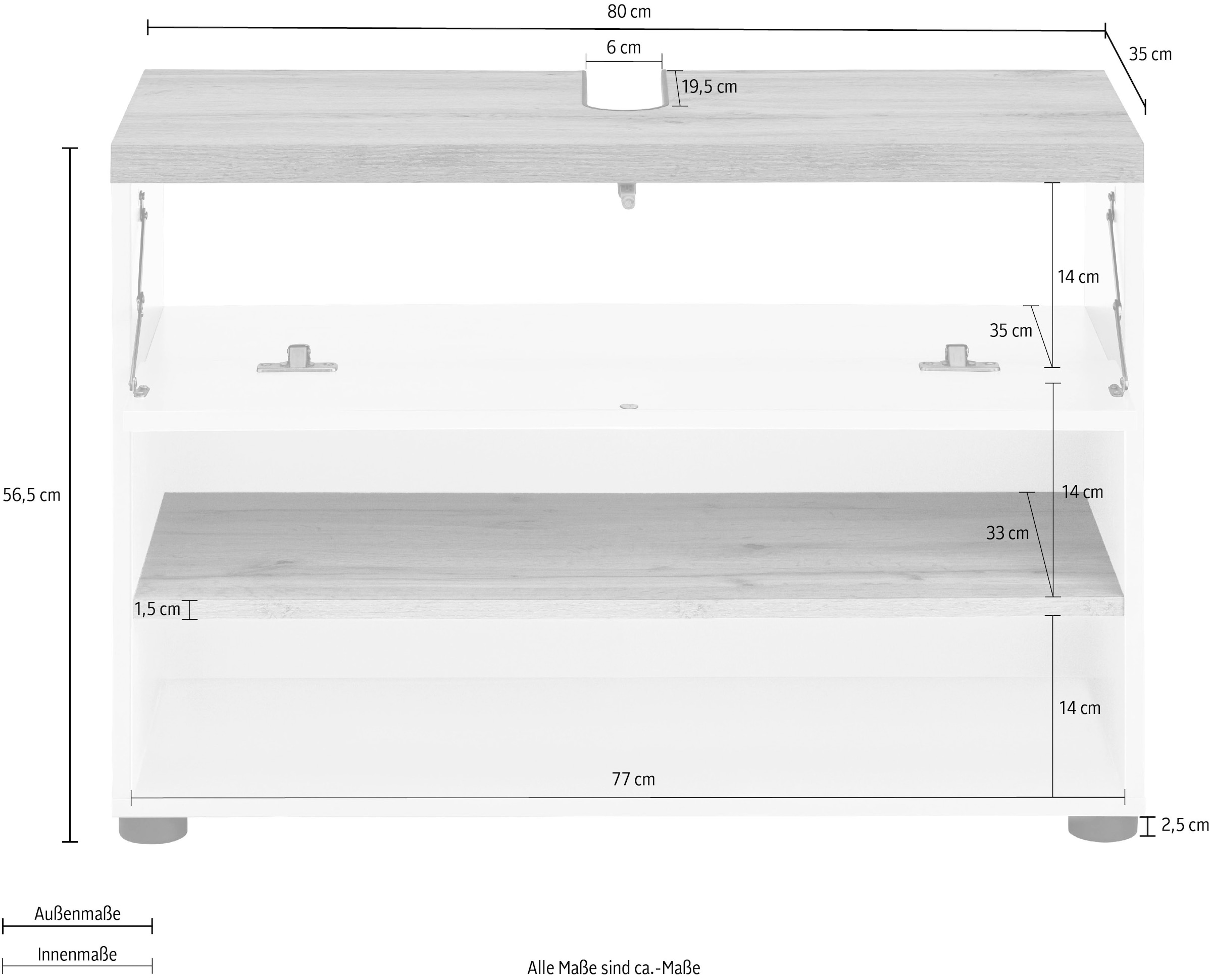 Places of Style Waschbeckenunterschrank »Thessa«, Klappe und Siphonausschnitt, Push-to-open Funktion, BxH: 80 x 56,5 cm