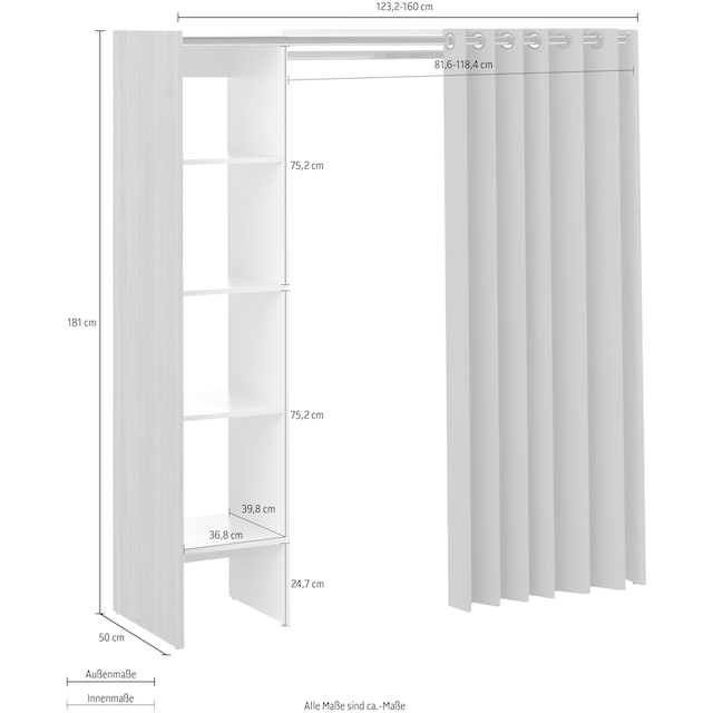 ausziehbarer | Kleiderschrank, Vorhang TemaHome kaufen 181 Höhe und BAUR cm Fächer, »Tom«, viele Kleiderschrank