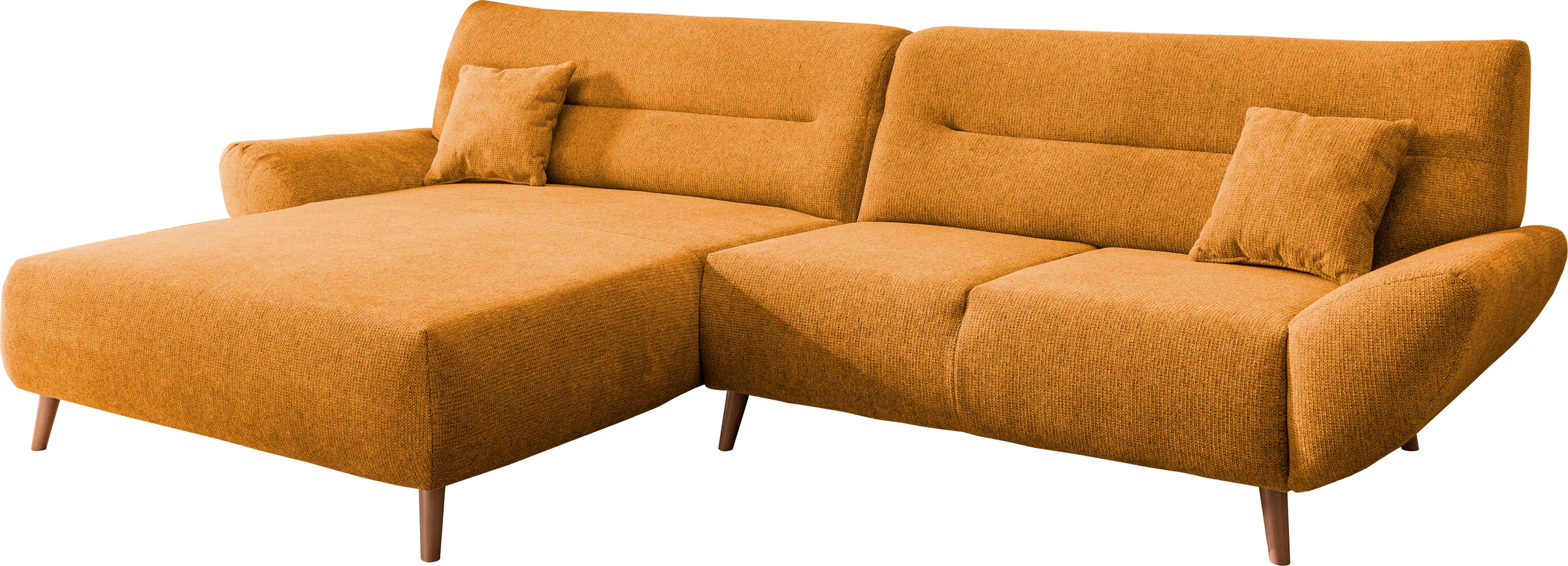 INOSIGN Ecksofa »Drago, elegant und zeitlos, komfortabel, Holzfuß, L-Form«, frei im Raum stellbar, inkl. 2 Zierkissen