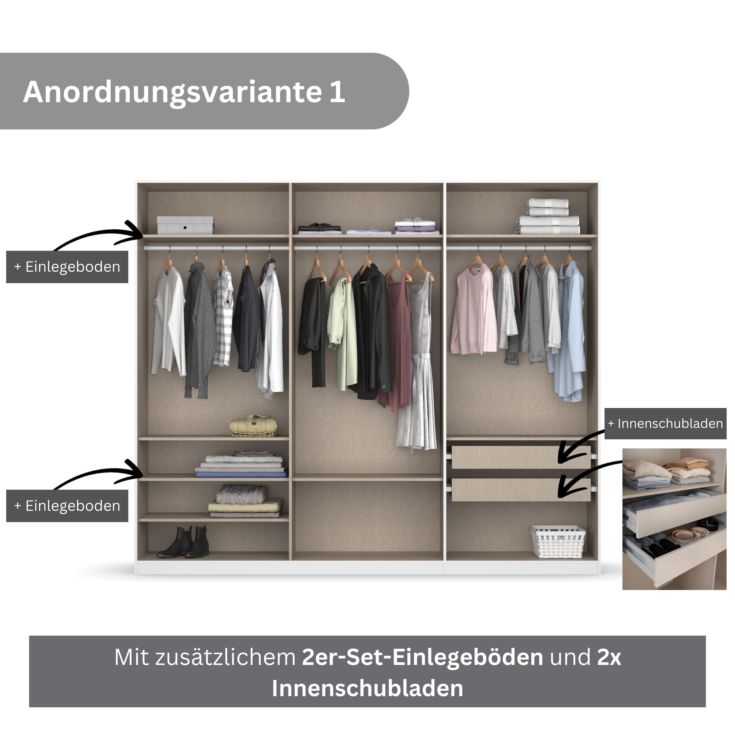 rauch Drehtürenschrank »Kleiderschrank Schrank Garderobe KOLUNA mit Glastüren und Spiegel«, inkl. 2 Innenschubladen sowie extra Einlegeböden MADE IN GERMANY
