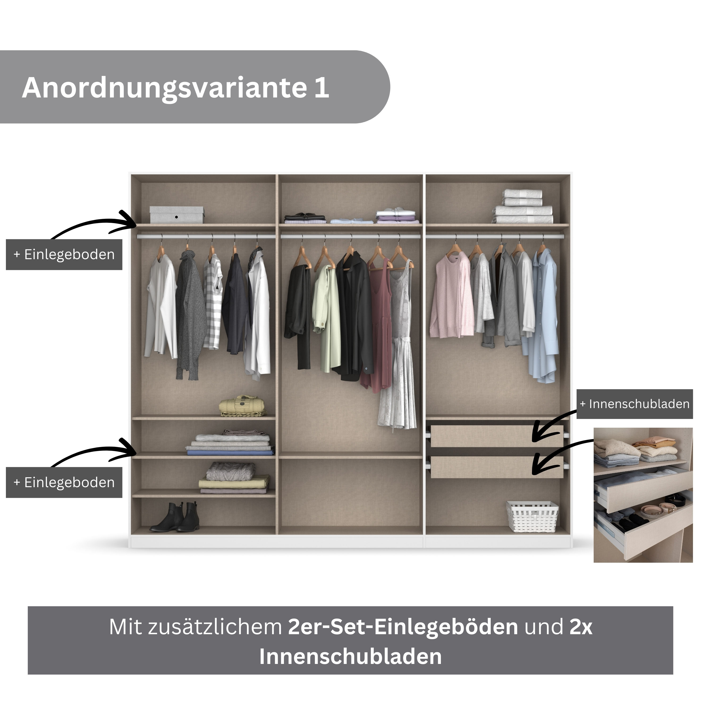 Thumbnail - rauch Drehtürenschrank "Kleiderschrank Schrank Garderobe KOLUNA mit Glastüren und Spiegel" Breiten 181/226/271/315 cm Hö...