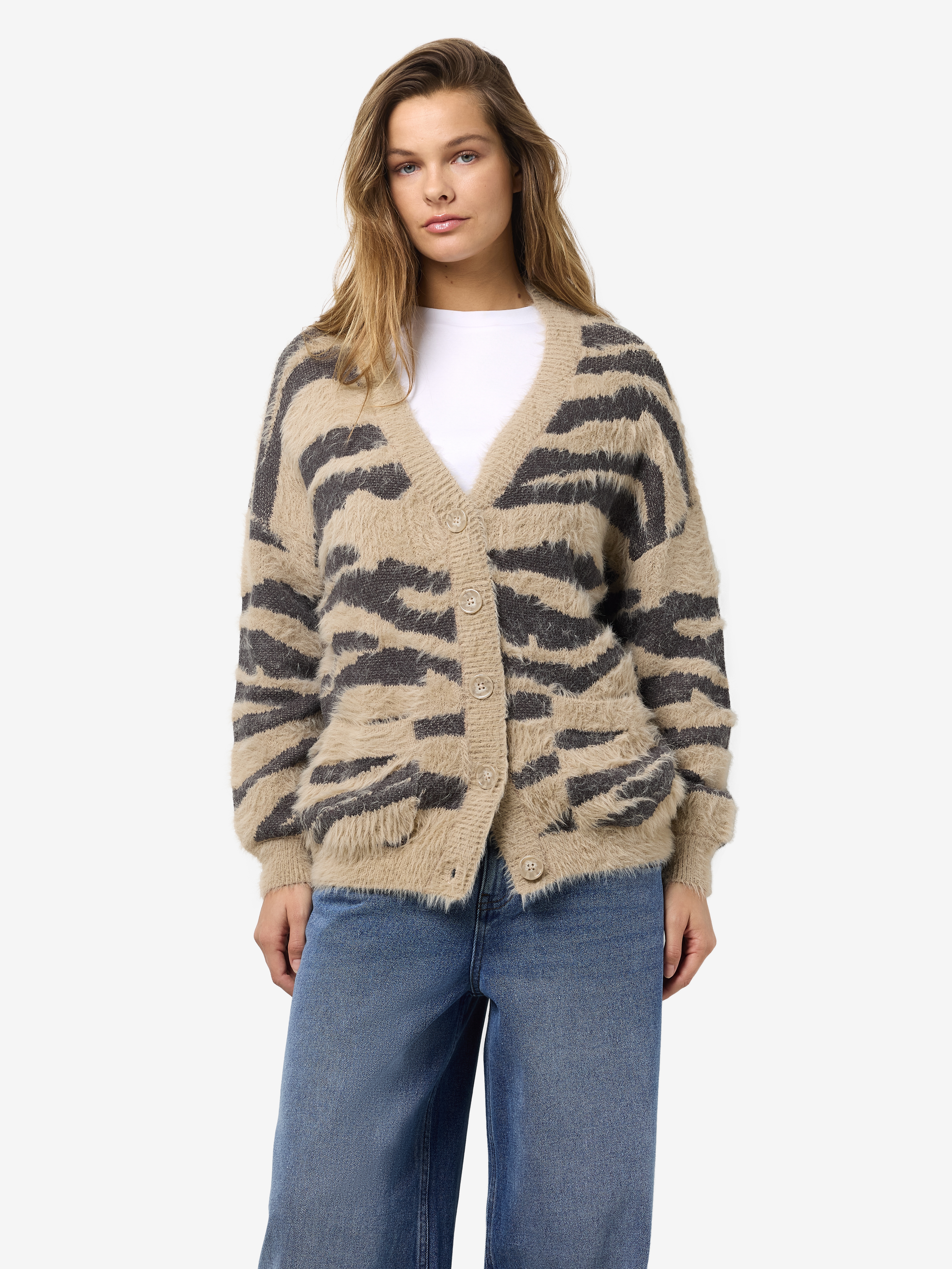 Noisy may Strickjacke "NMFLYNN L/S V-NECK KNIT CARDIGAN NOOS" Materialmix, loose fit