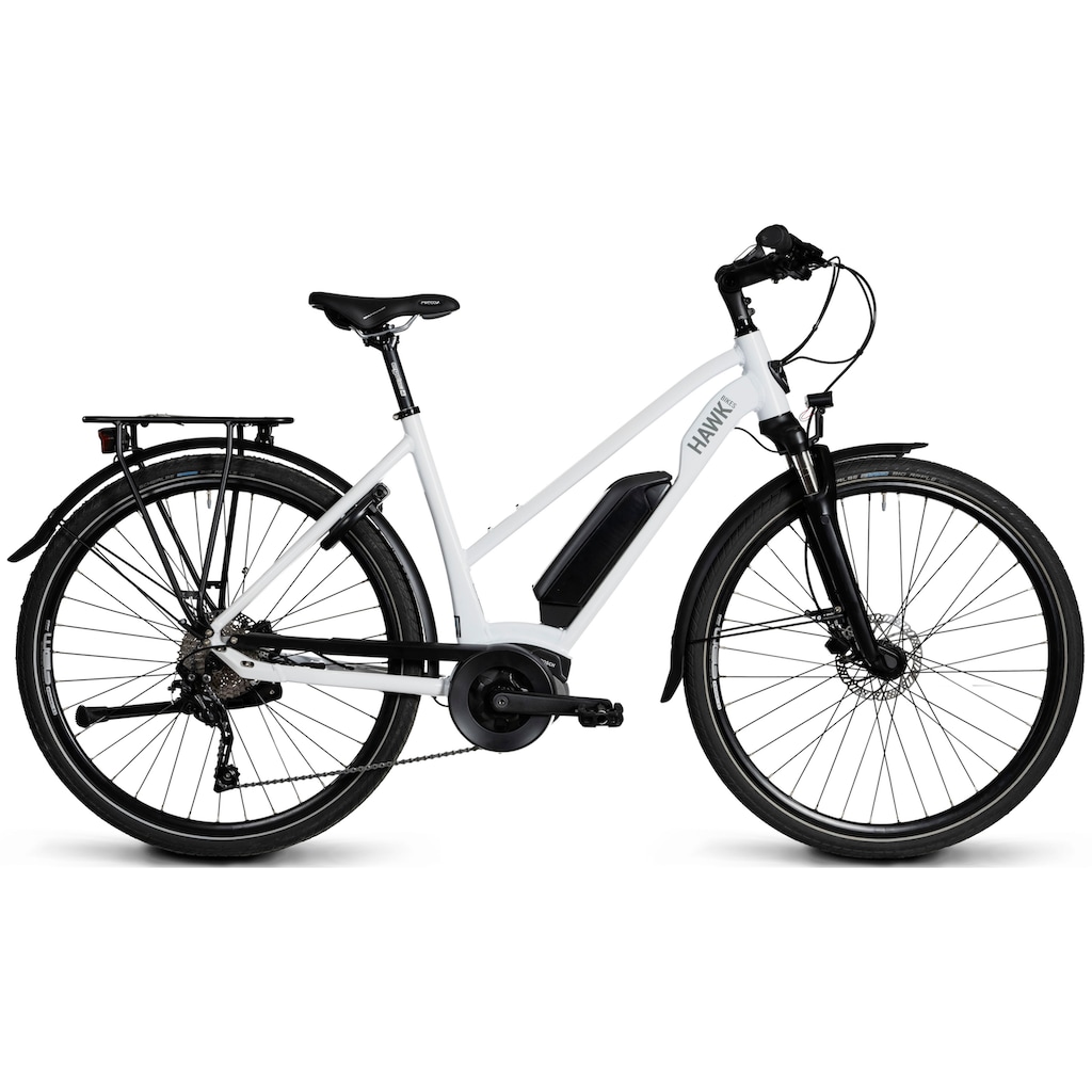 HAWK Bikes E-Bike »E-Trekking 500 Lady«, 10 Gang, Shimano, Deore, Mittelmotor 250 W