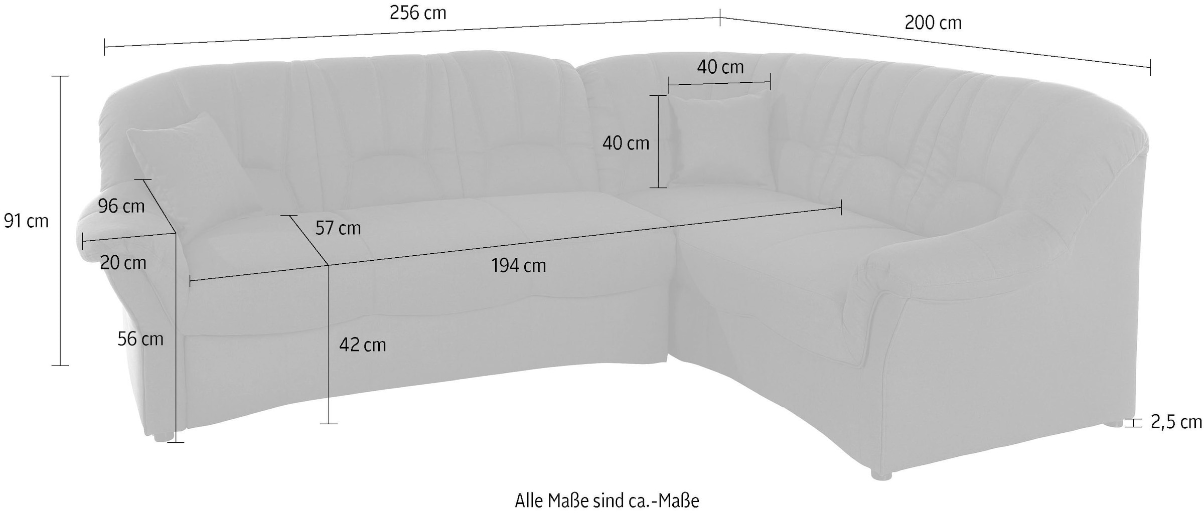 DOMO collection Ecksofa »Bahia, zeitlos und elegant, bequeme Armlehnen, L-Form«, Belastbarkeit bis 140 kg pro Sitzfläche, mit Federkern und Zierkissen